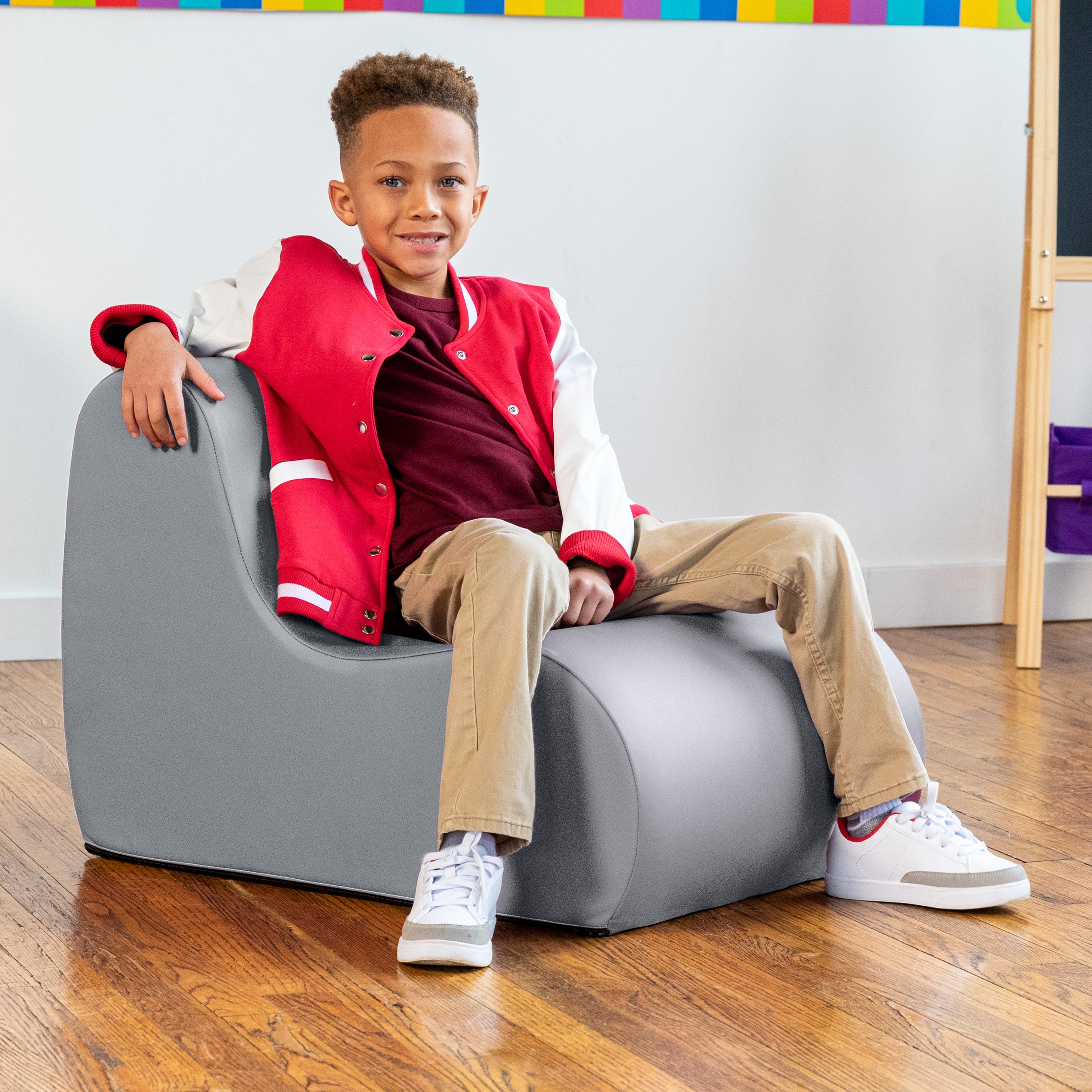 Jaxx Midtown Small Classroom Soft Foam Chair - Premium Vinyl Cover, Submarine Grey