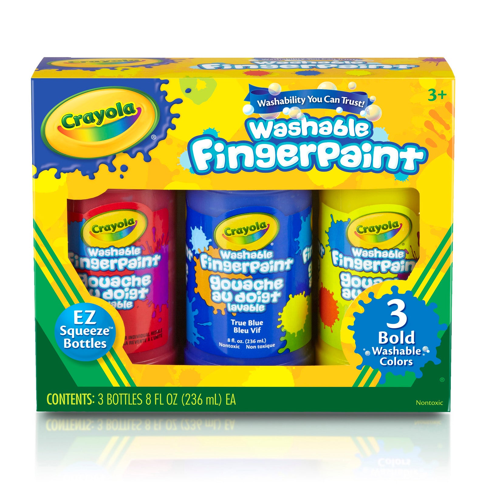 Washable Fingerpaint, Bold Colors, 8 oz., 3 Count