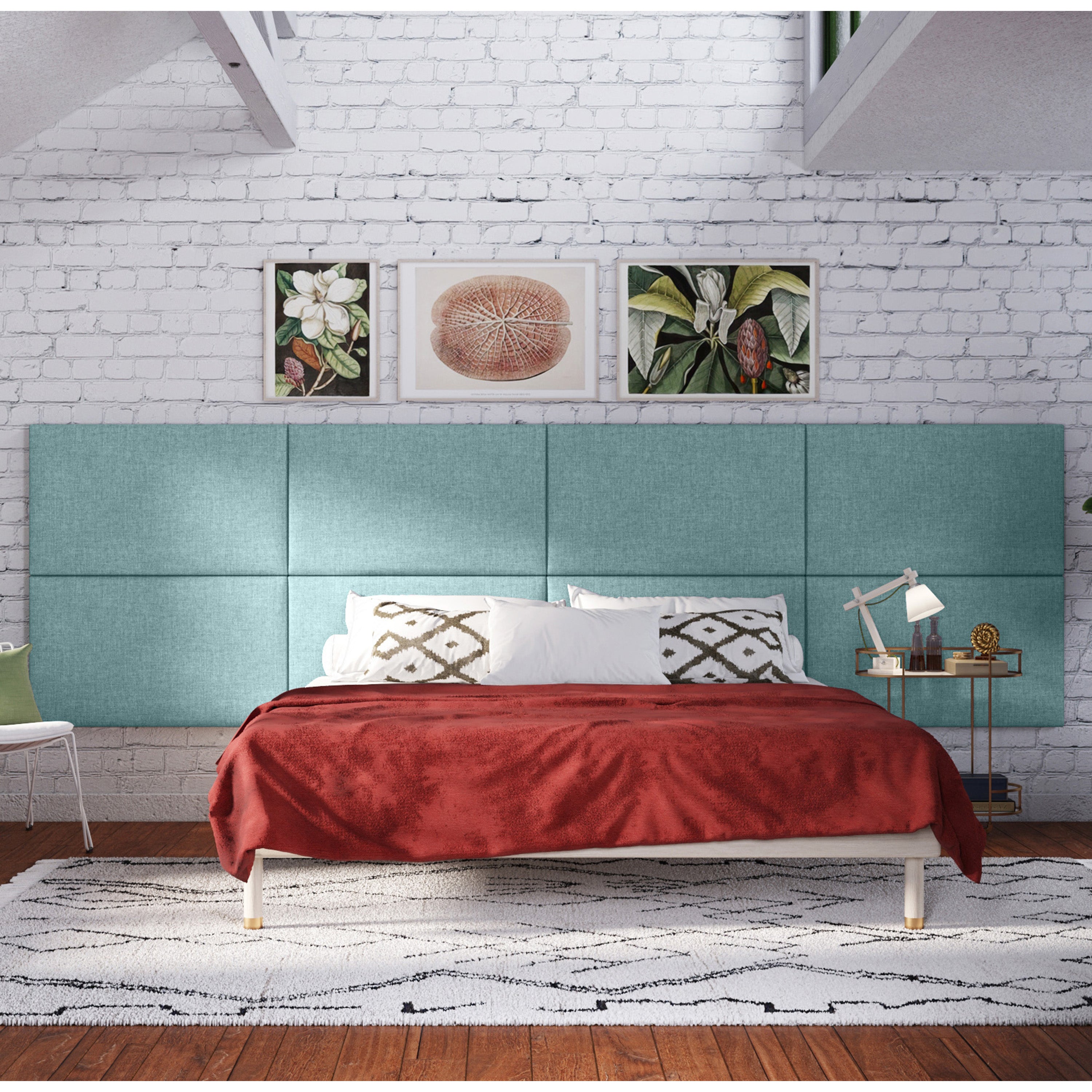Jaxx Panelist Modern Padded Headboard- Set of 2 Wall Mounted Panels (Each 22.5" x 38")- King Double Tall, Microvelvet Surf Turquoise