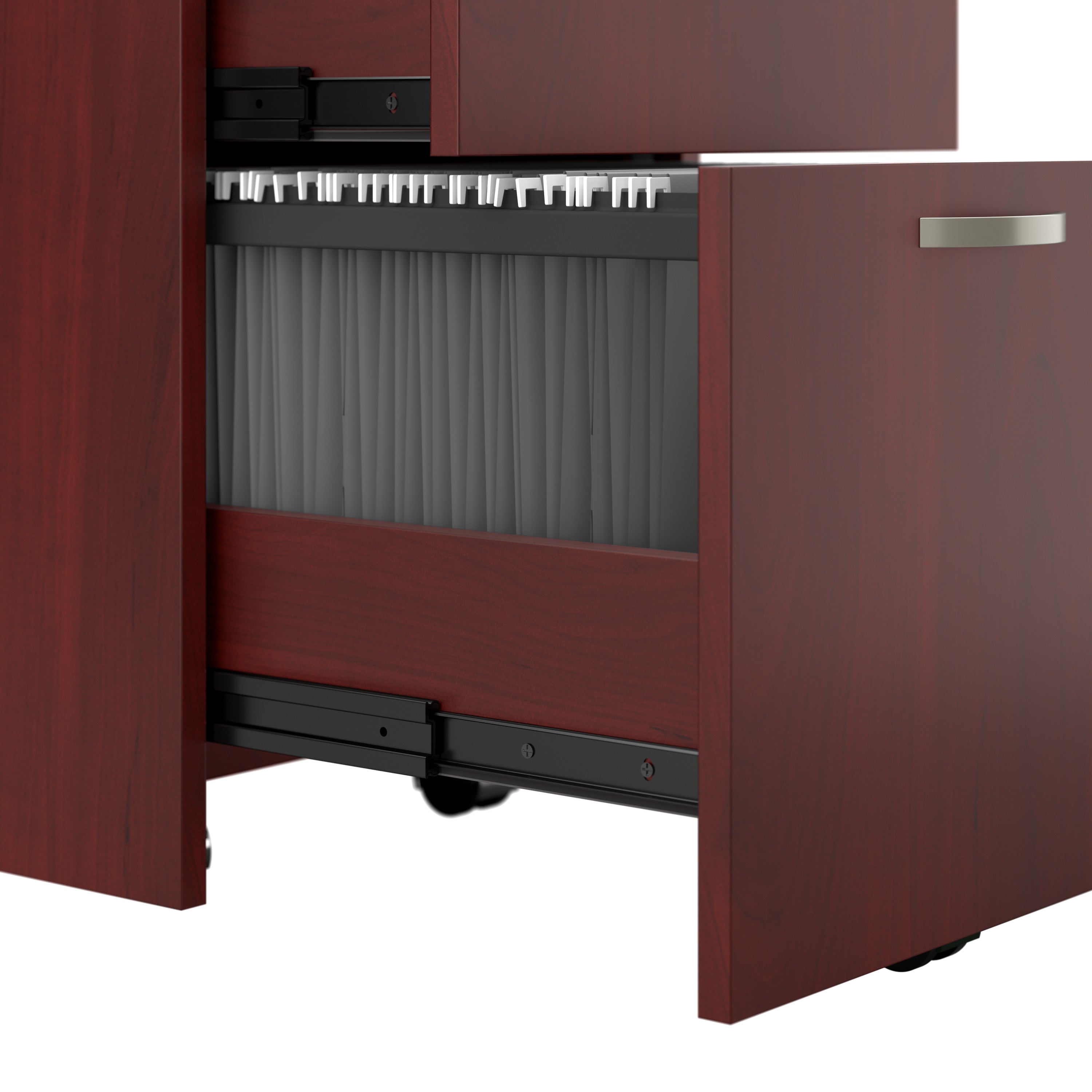 Bush Business Furniture Office in an Hour 2 Person L Shaped Cubicle Desks with Storage, Drawers, and Organizers in Hansen Cherry - 128.98" Width x 64.49" Depth x 62.87" Height
