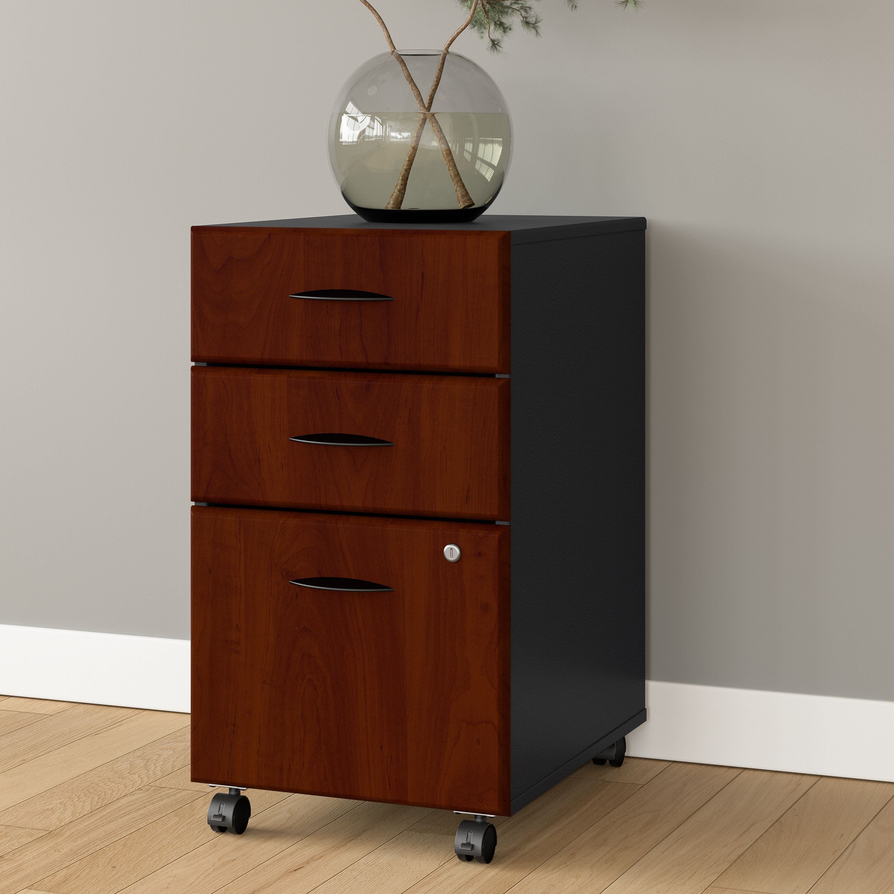 Bush Business Furniture Series A 3 Drawer Mobile File Cabinet in Hansen Cherry and Galaxy - 15.71" Width x 20.2" Depth x 27.79" Height
