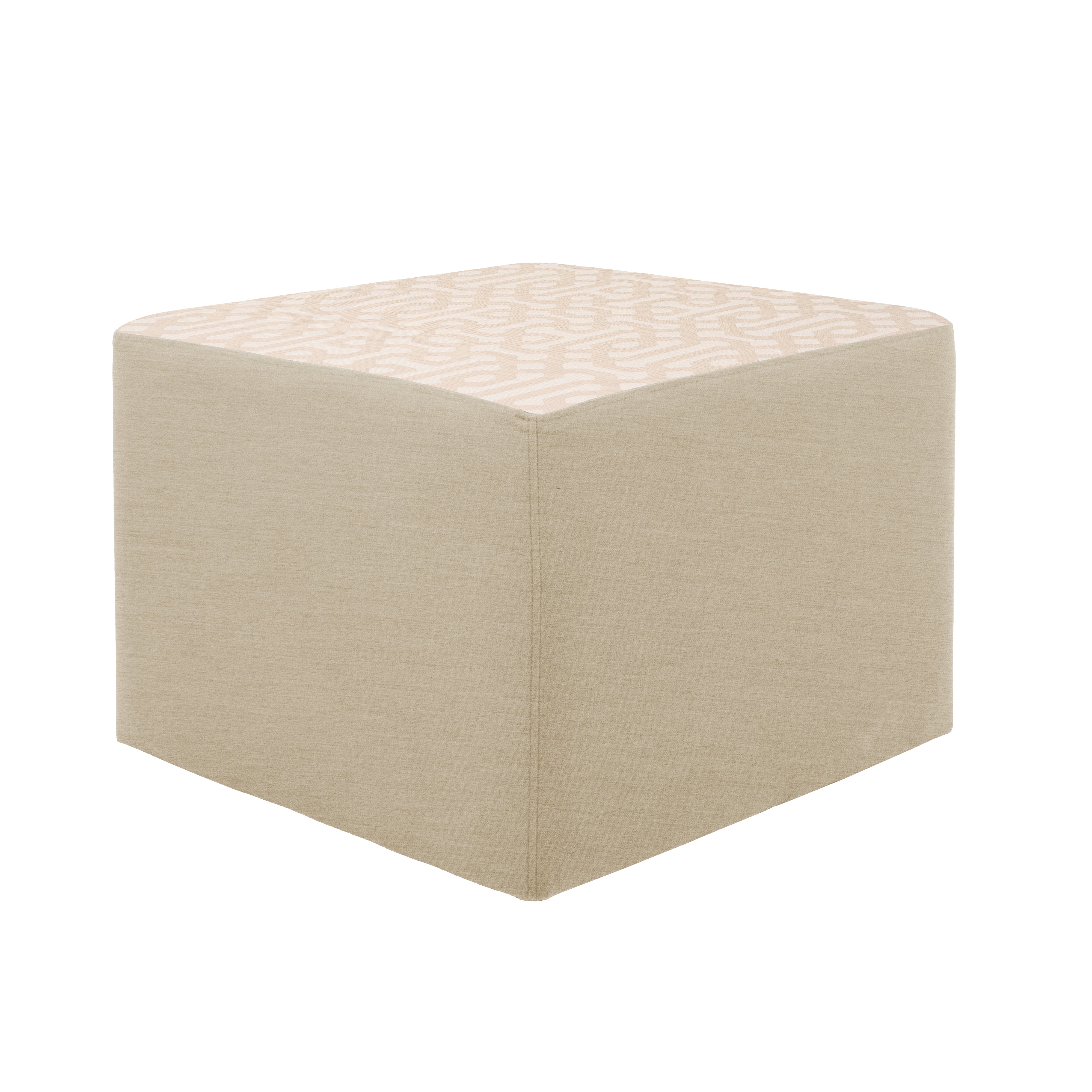 Outdoor 24" Square Ottoman with Sunbrella, 18" H - Fretwork Flax/Spectrum Sand