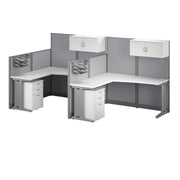 Bush Business Furniture Office in an Hour 2 Person L Shaped Cubicle Desks with Storage, Drawers, and Organizers in Pure White - 128.97" Width x 64.48" Depth x 62.86" Height