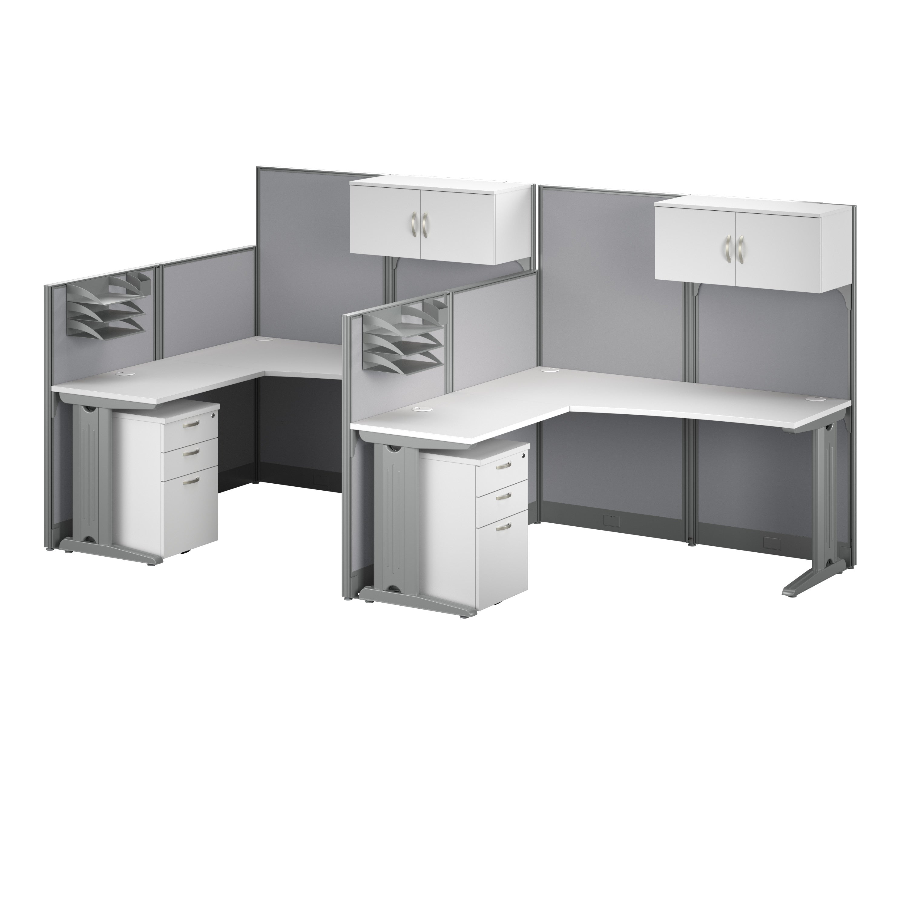 Bush Business Furniture Office in an Hour 2 Person L Shaped Cubicle Desks with Storage, Drawers, and Organizers in Pure White - 128.97" Width x 64.48" Depth x 62.86" Height