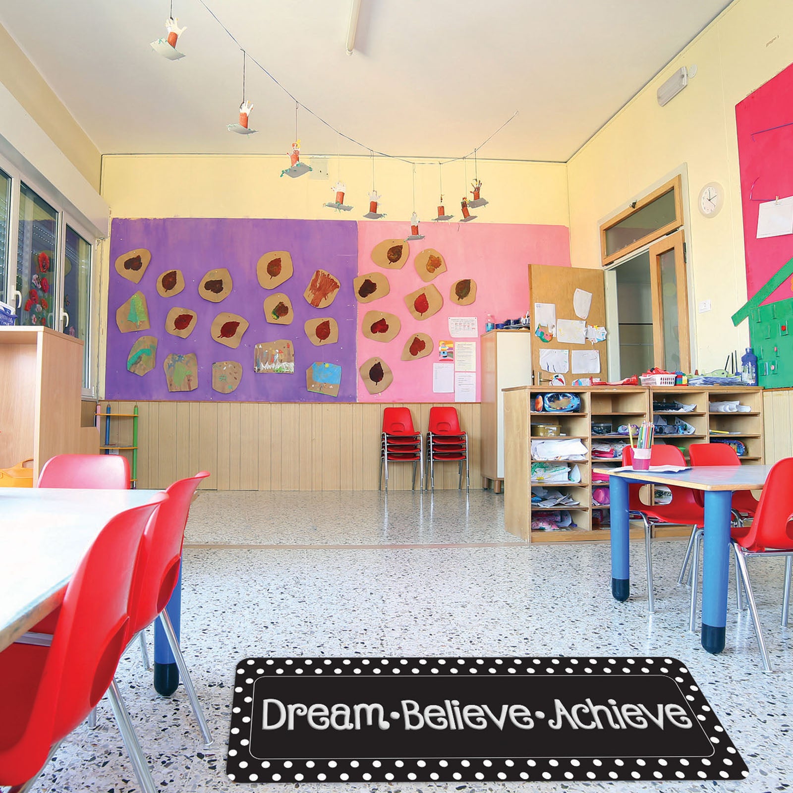 The Original Fun Mat™, Mat Runner, 15.5" x 47", Dream Believe, Achieve, Black with White Dots