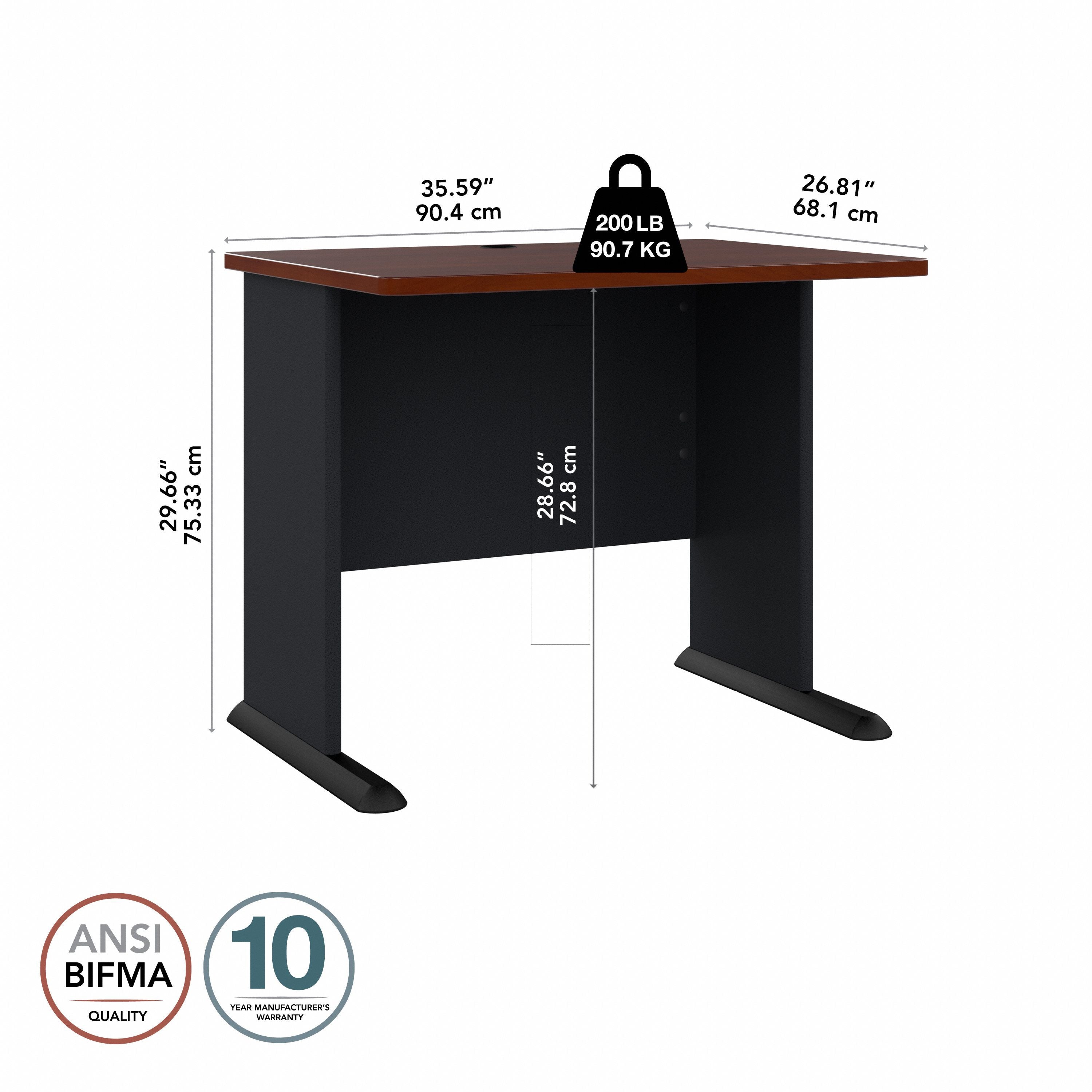 Bush Business Furniture Series A 36W Desk in Hansen Cherry and Galaxy - 35.59" Width x 26.81" Depth x 29.66" Height