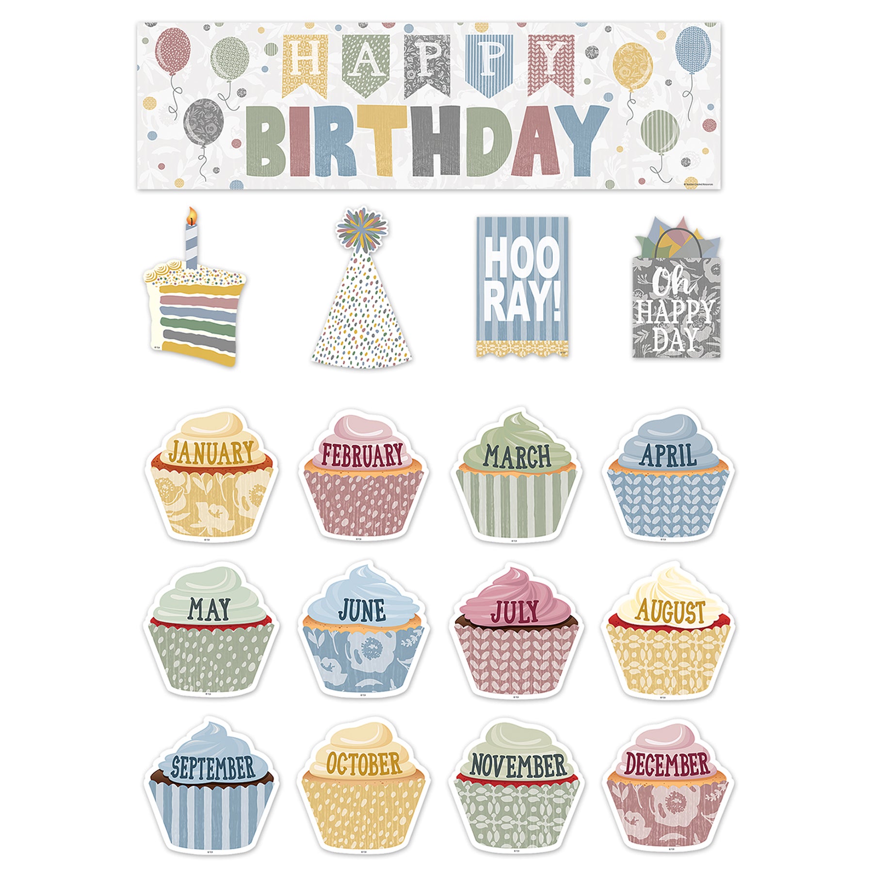Classroom Cottage Happy Birthday Mini Bulletin Board Set, 67 Pieces