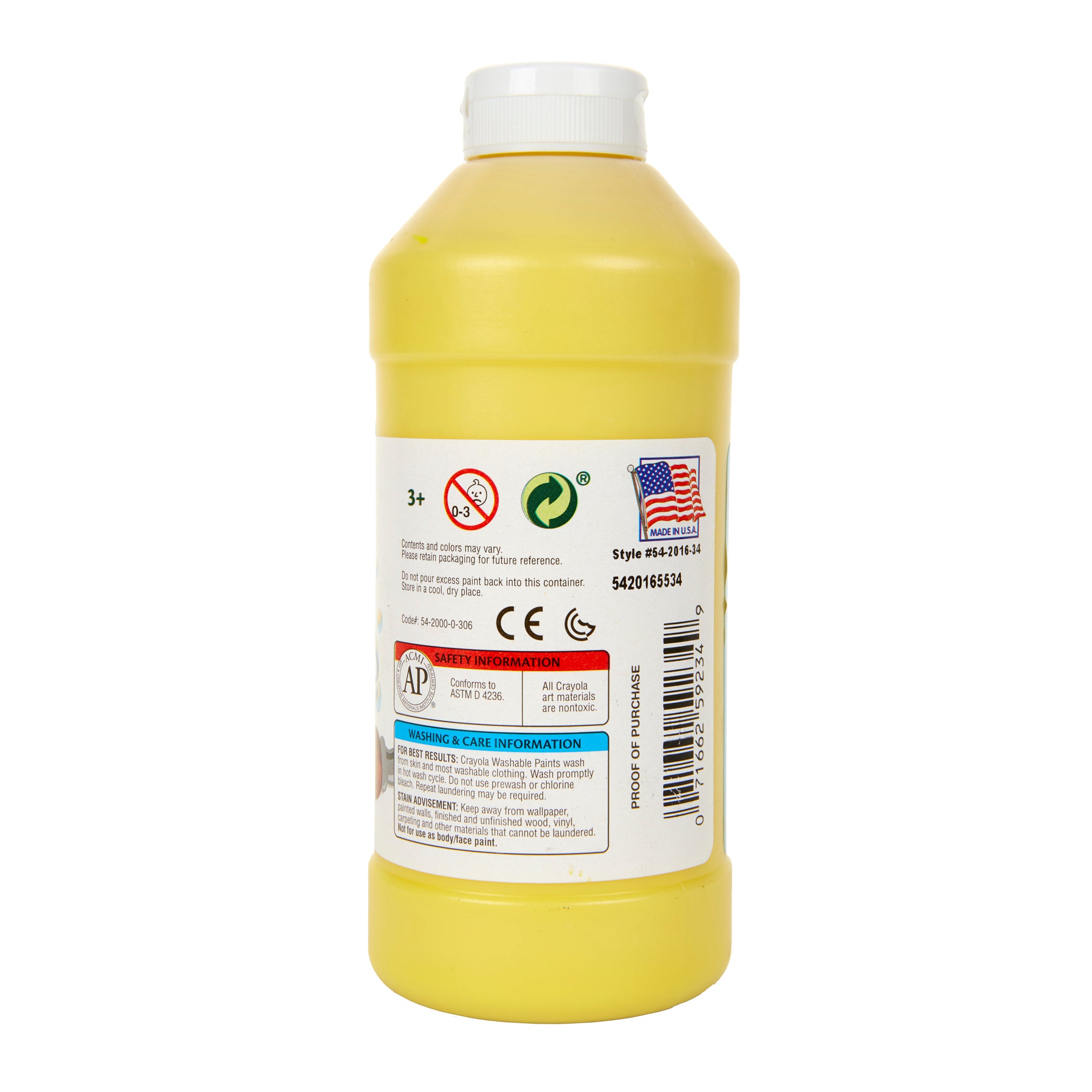 Washable Paint, Yellow, 16 oz.