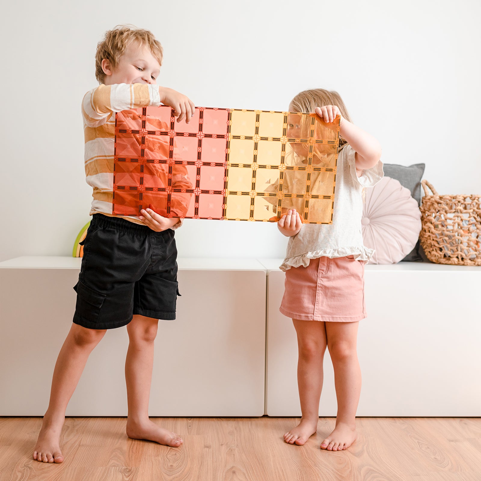 Magnetic Tiles Pastel Lemon & Peach Base Plate, 2 Pieces