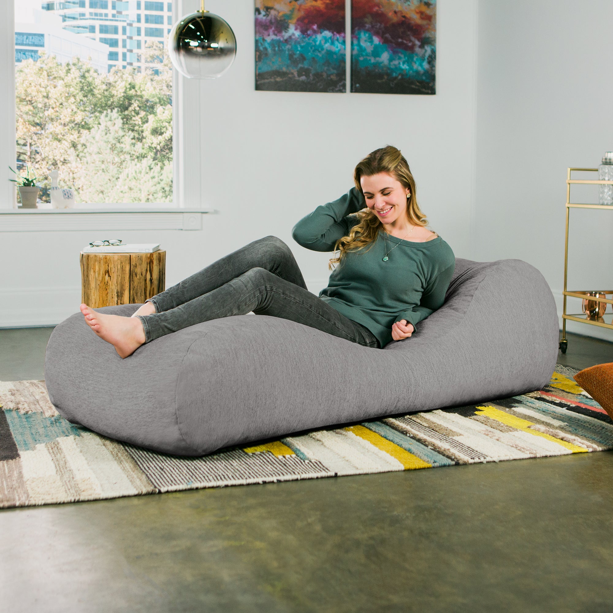 Jaxx Arlo Chaise Lounger Foam Bean Bag Chair - Premium Chenille, Grey