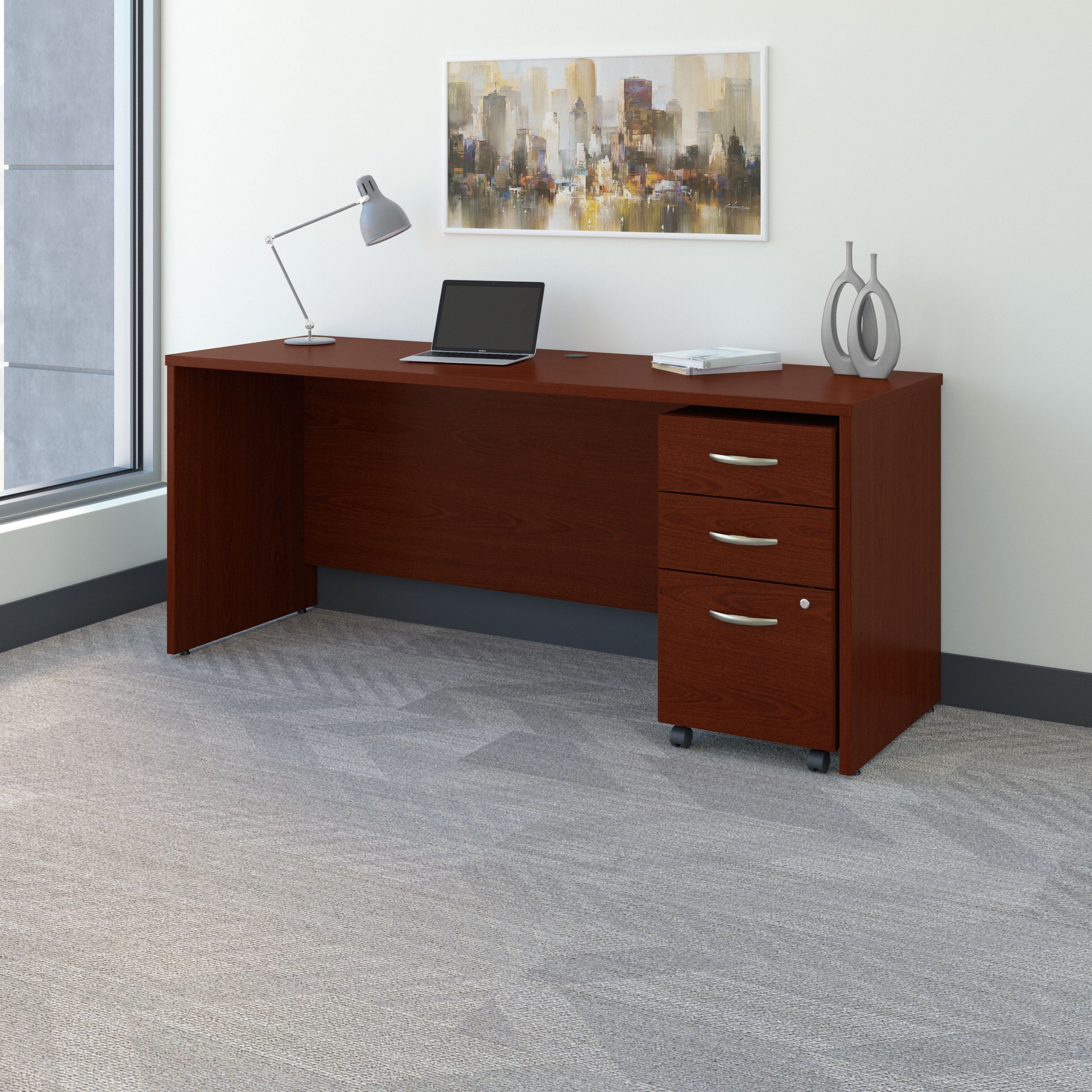 Bush Business Furniture Series C 72W x 24D Office Desk with Mobile File Cabinet in Mahogany - 71.02" Width x 23.35" Depth x 29.8" Height