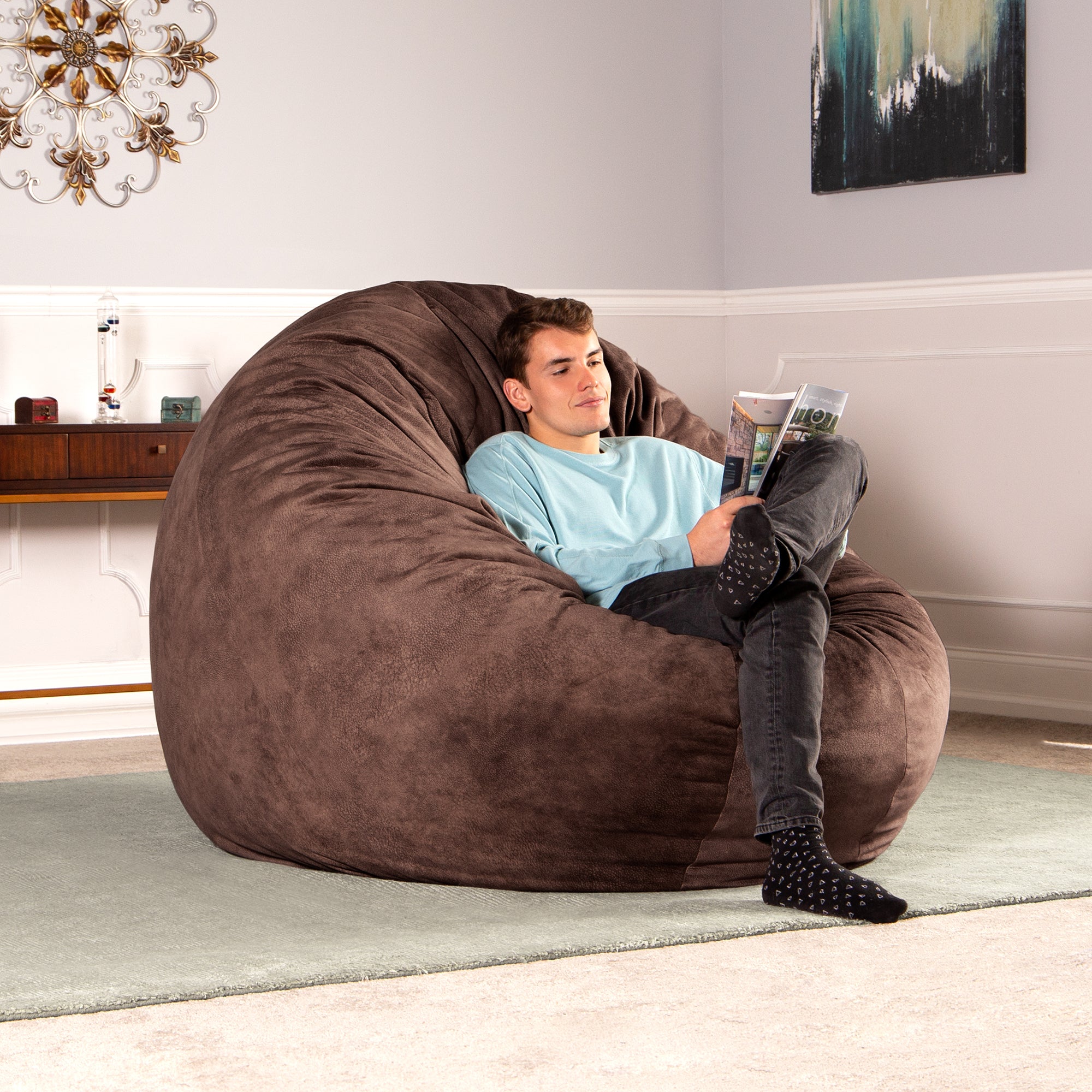 Jaxx 6 Foot Cocoon - 2-in-1 Convertible Bean Bag Bed & Large Bean Bag Chair for Adults, Chestnut