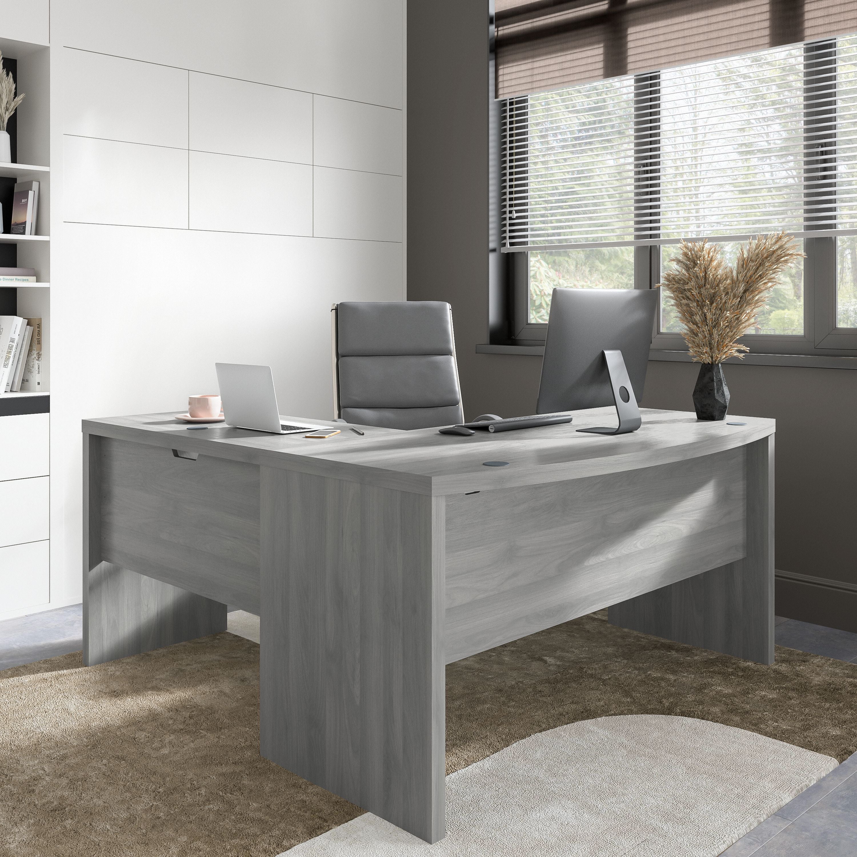 Bush Business Furniture Echo L Shaped Bow Front Desk in Modern Gray - 60" Width x 64.02" Depth x 30" Height