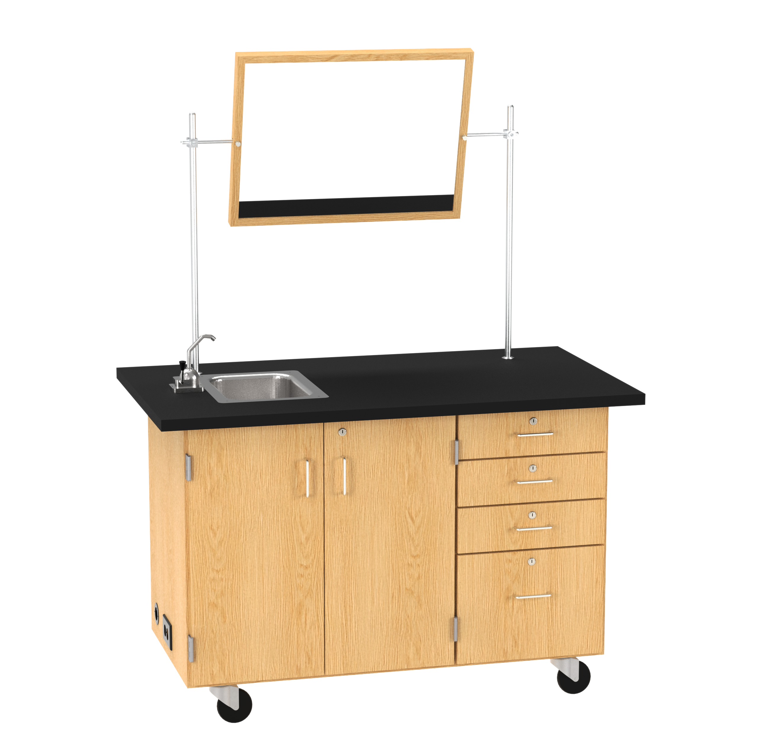 Kinetic Mobile Demo Center with Sink and Storage - Red Oak, 54"W x 30"D x 36"H