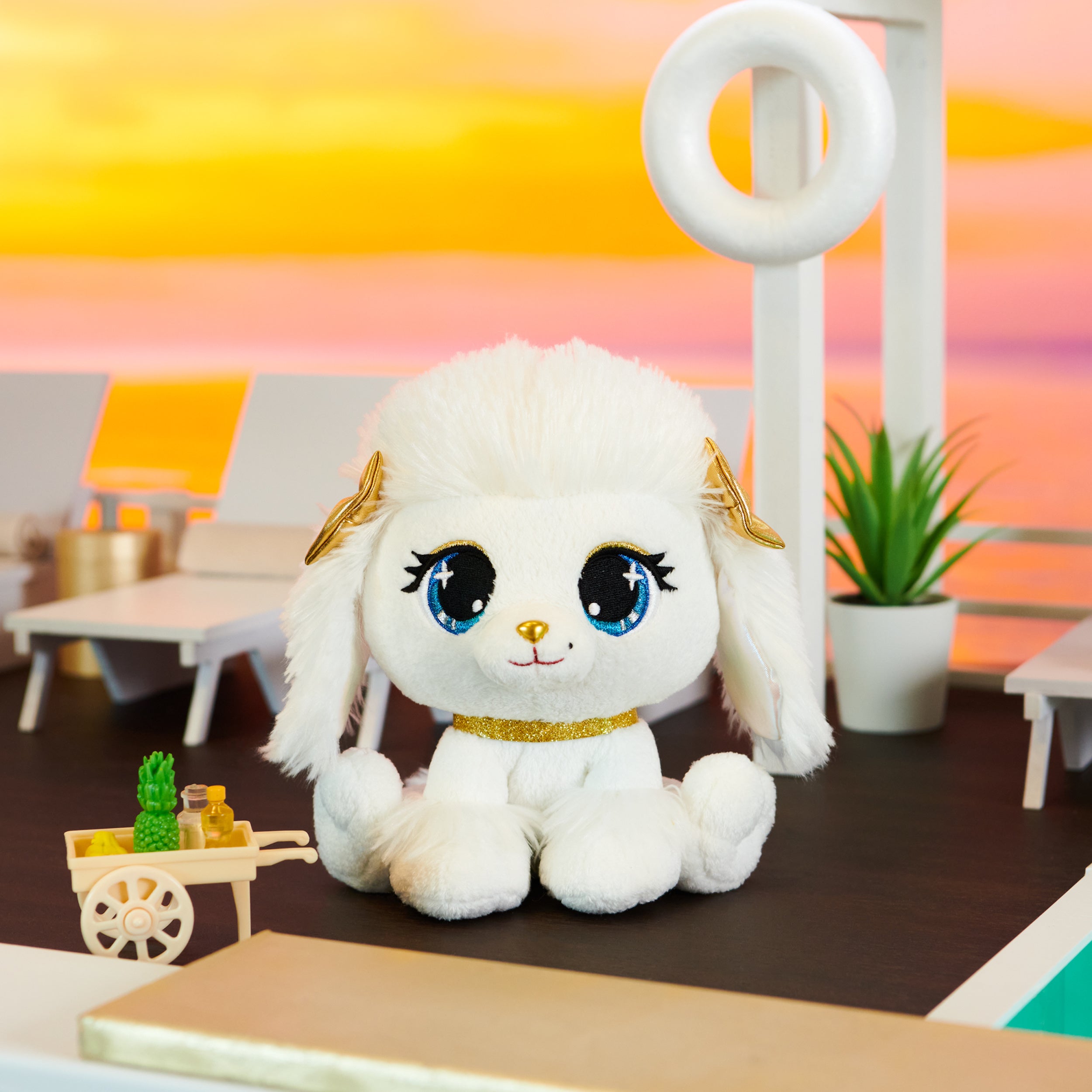 P.Lushes Designer Fashion Pets Catalina Monroe Premium Poodle Puppy Stuffed Animal, White and Gold, 6”