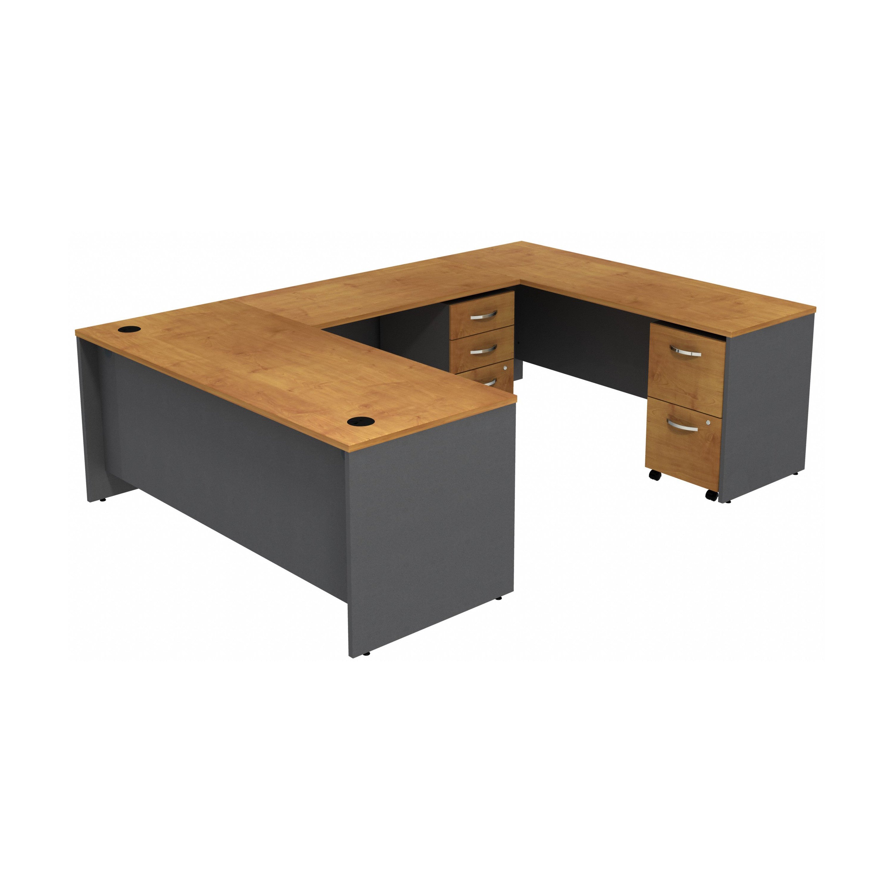 Bush Business Furniture Series C 72W U-Station with 2-Drawer Mobile Pedestal and 3-Drawer Mobile Pedestal - 71.1" Width x 107.09" Depth x 29.8" Height