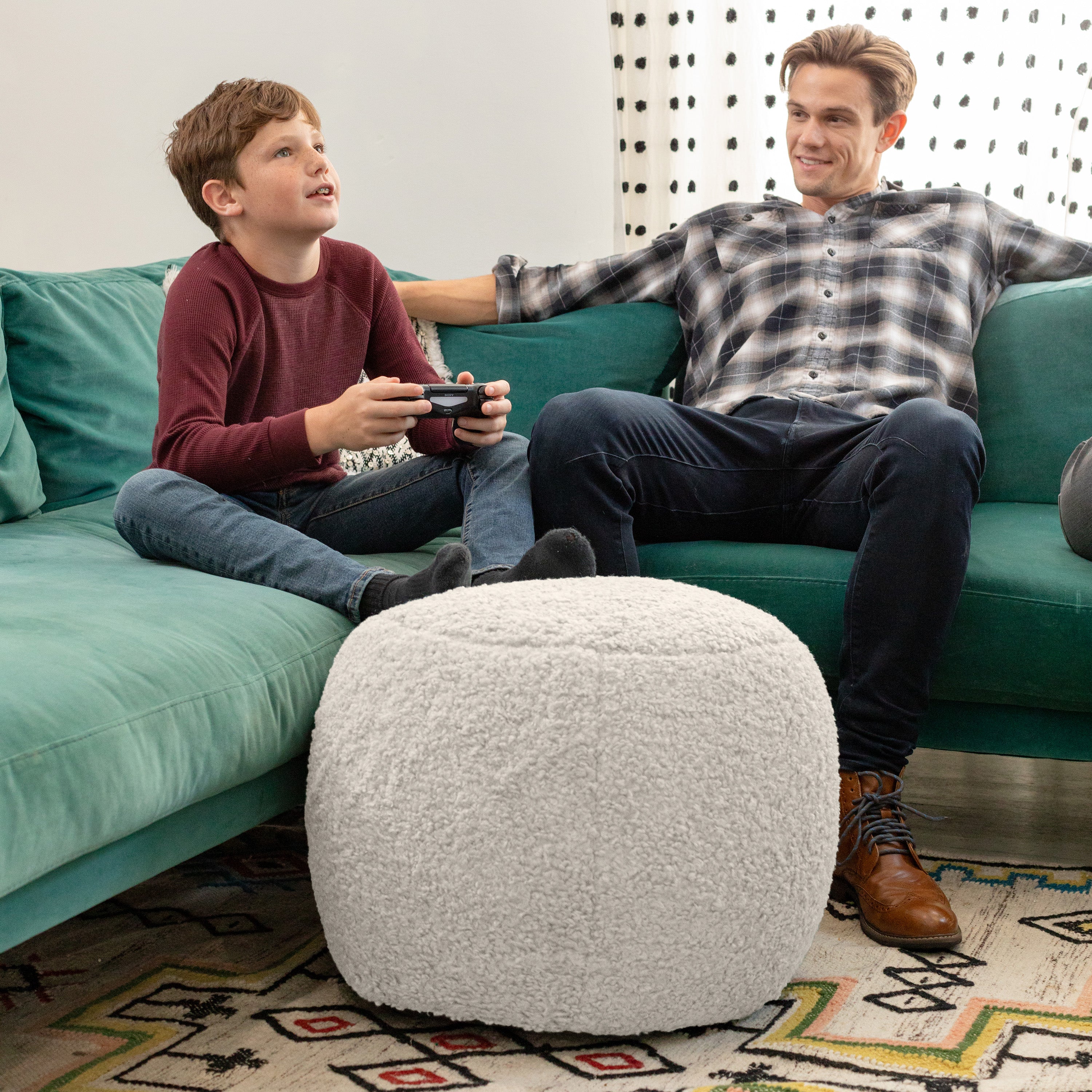 Jaxx Ellis Ottoman Shearling Faux-Lamb Plush Pouf for Modern Interior Design, Small, Cloud