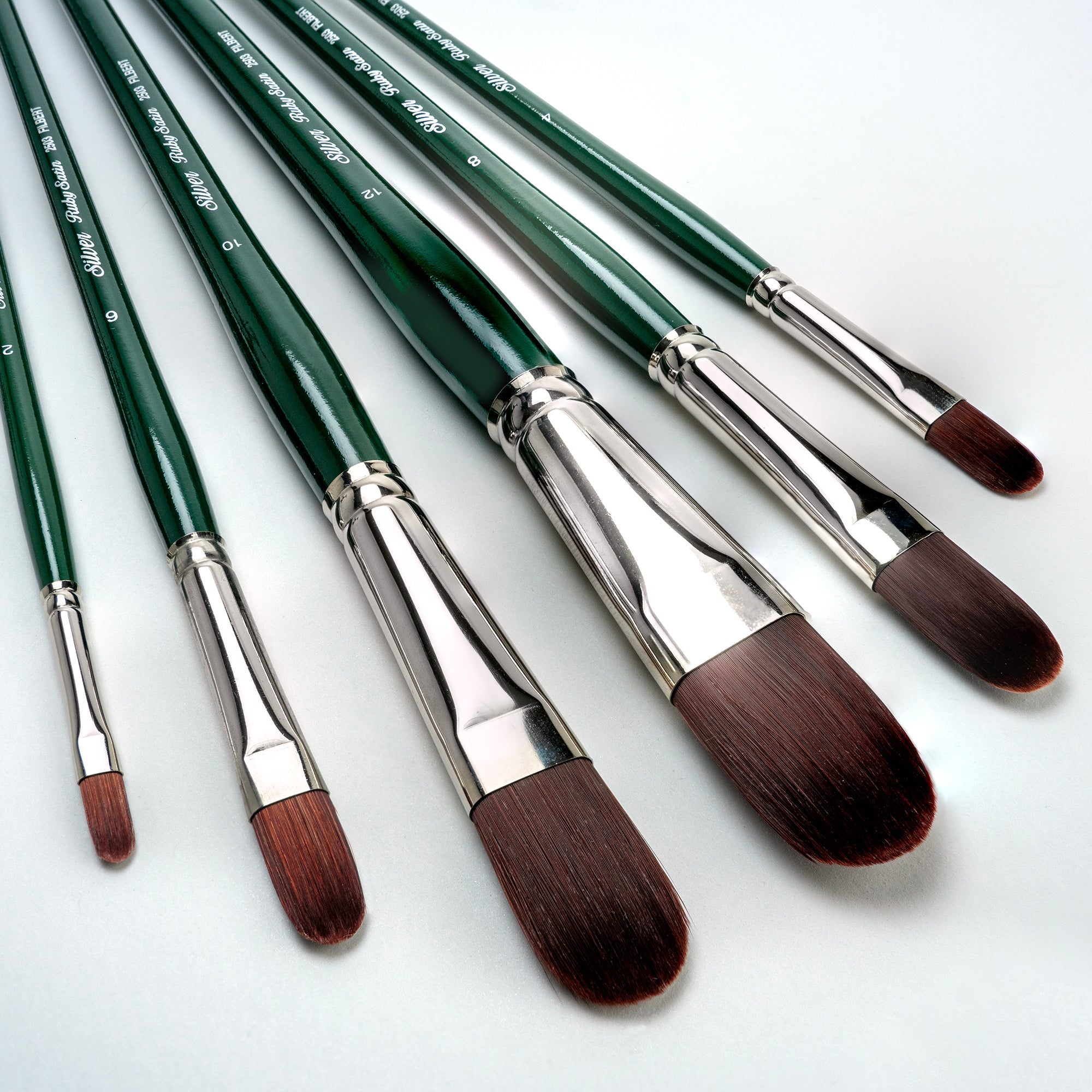Ruby Satin Long Filberts, 6 Brushes