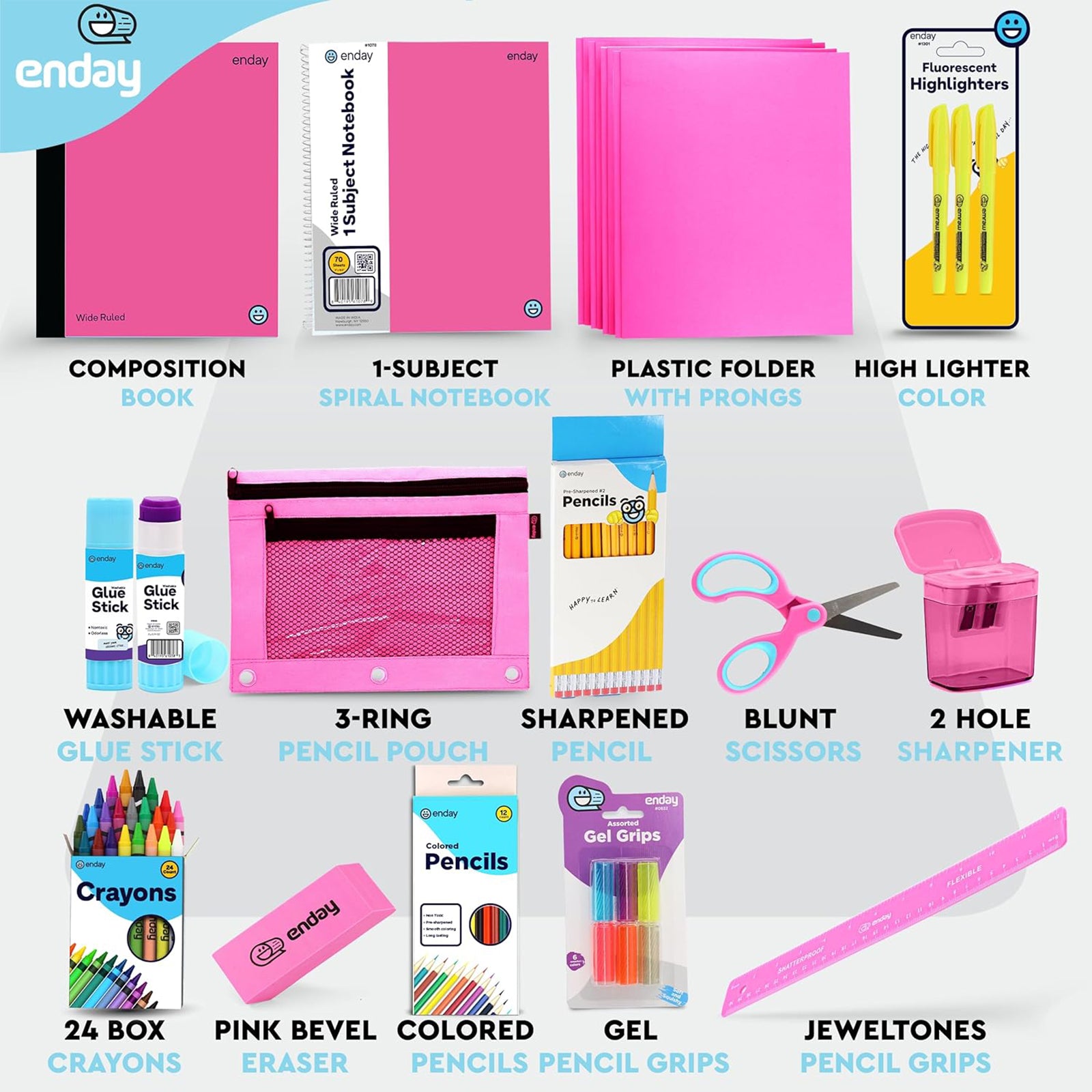 School Supply Kit, Pink, 71-Piece Set