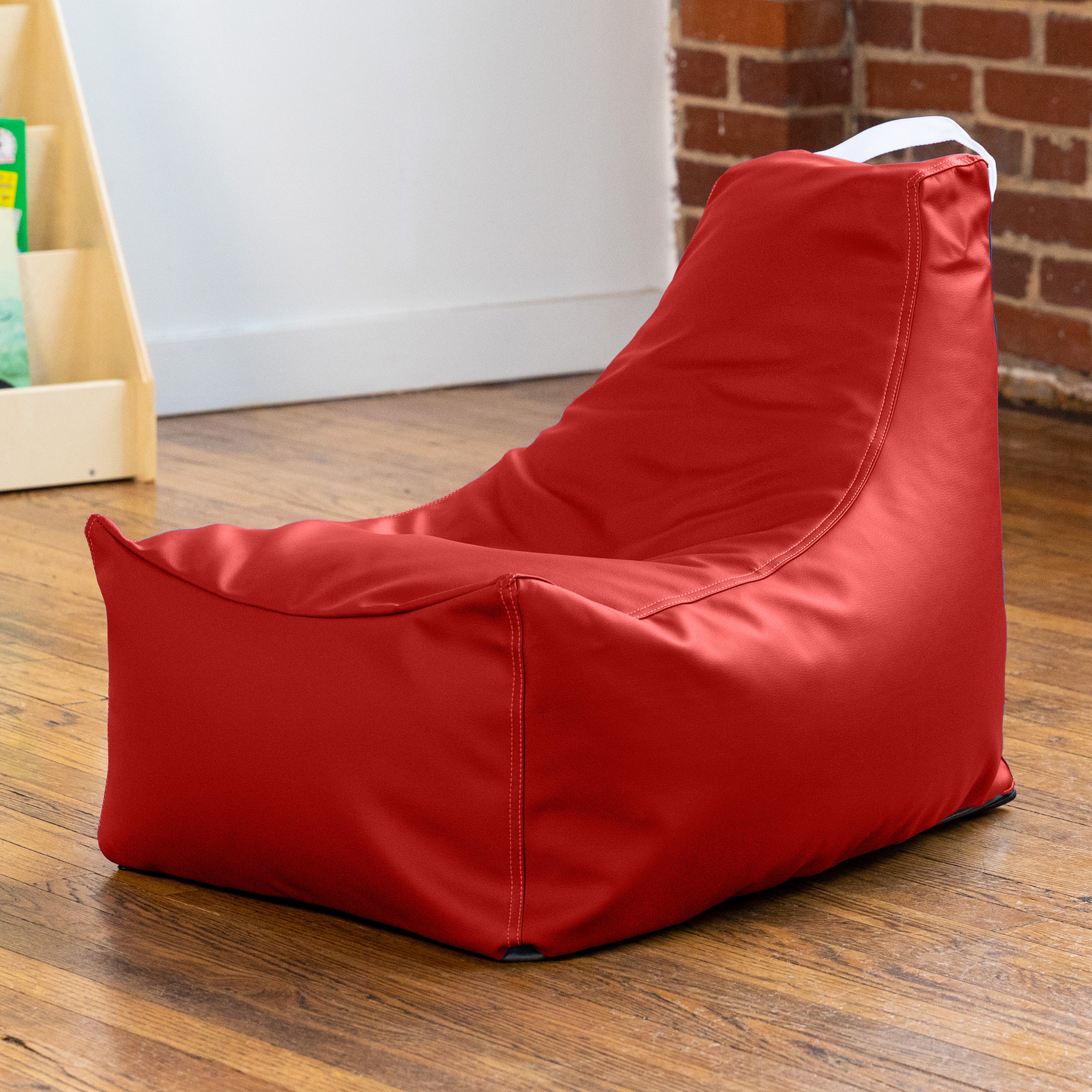 Jaxx Pezzi Jr Kids Classroom Bean Bag Chair, Premium Vinyl, Red