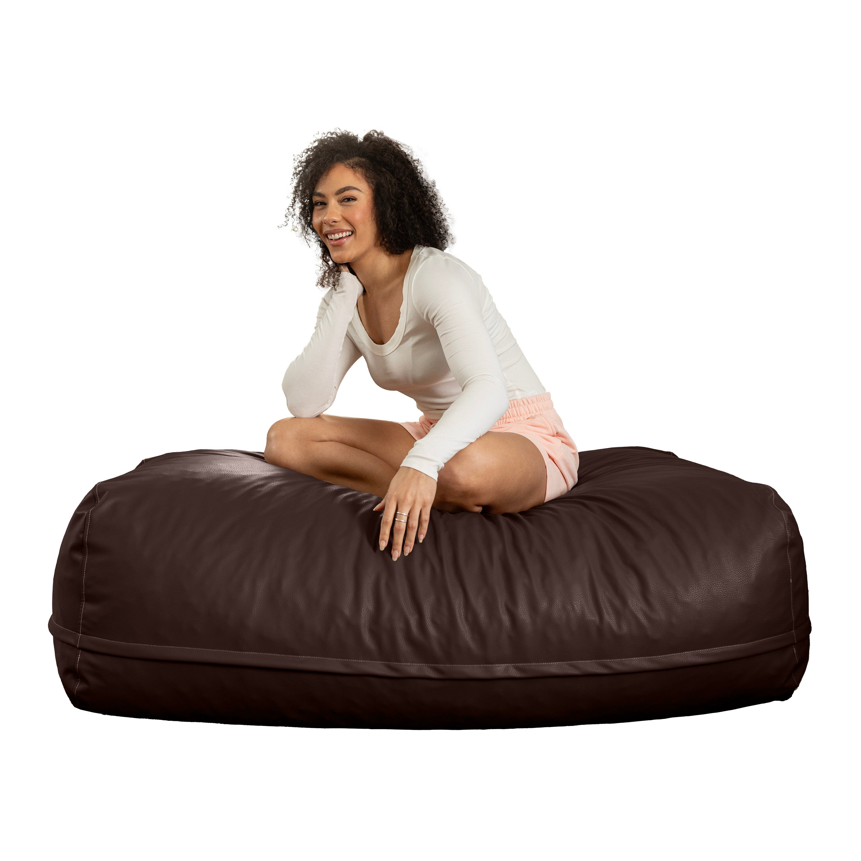 Atrium Collection Lino Ottoman - Oversized Large Couch Ottoman & Foam-Filled Lounger - Faux Leather - Chocolate