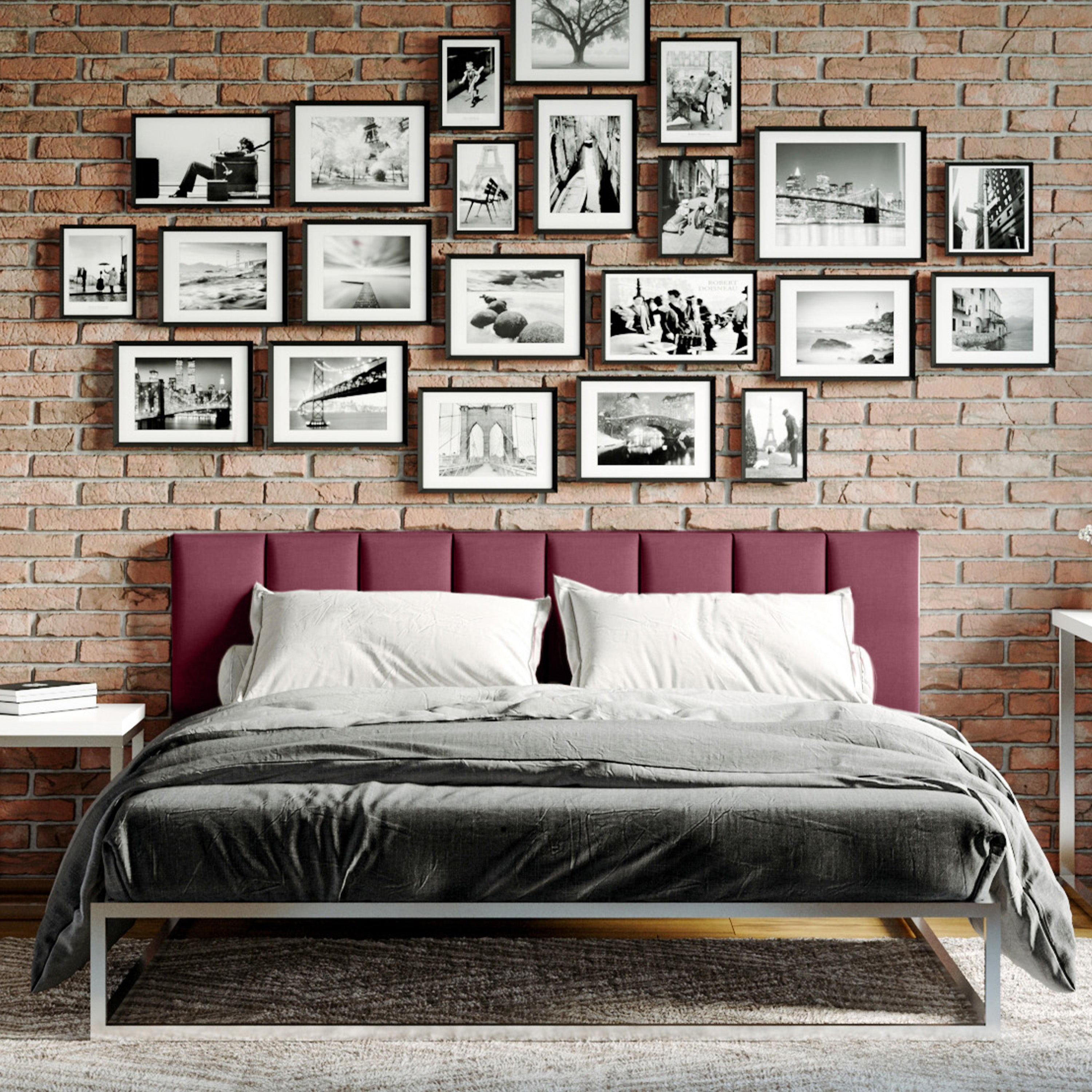 Jaxx Panelist Modern Padded Headboard – Set of 4 Wall Mounted Panels - Queen, Vino Red Microvelvet