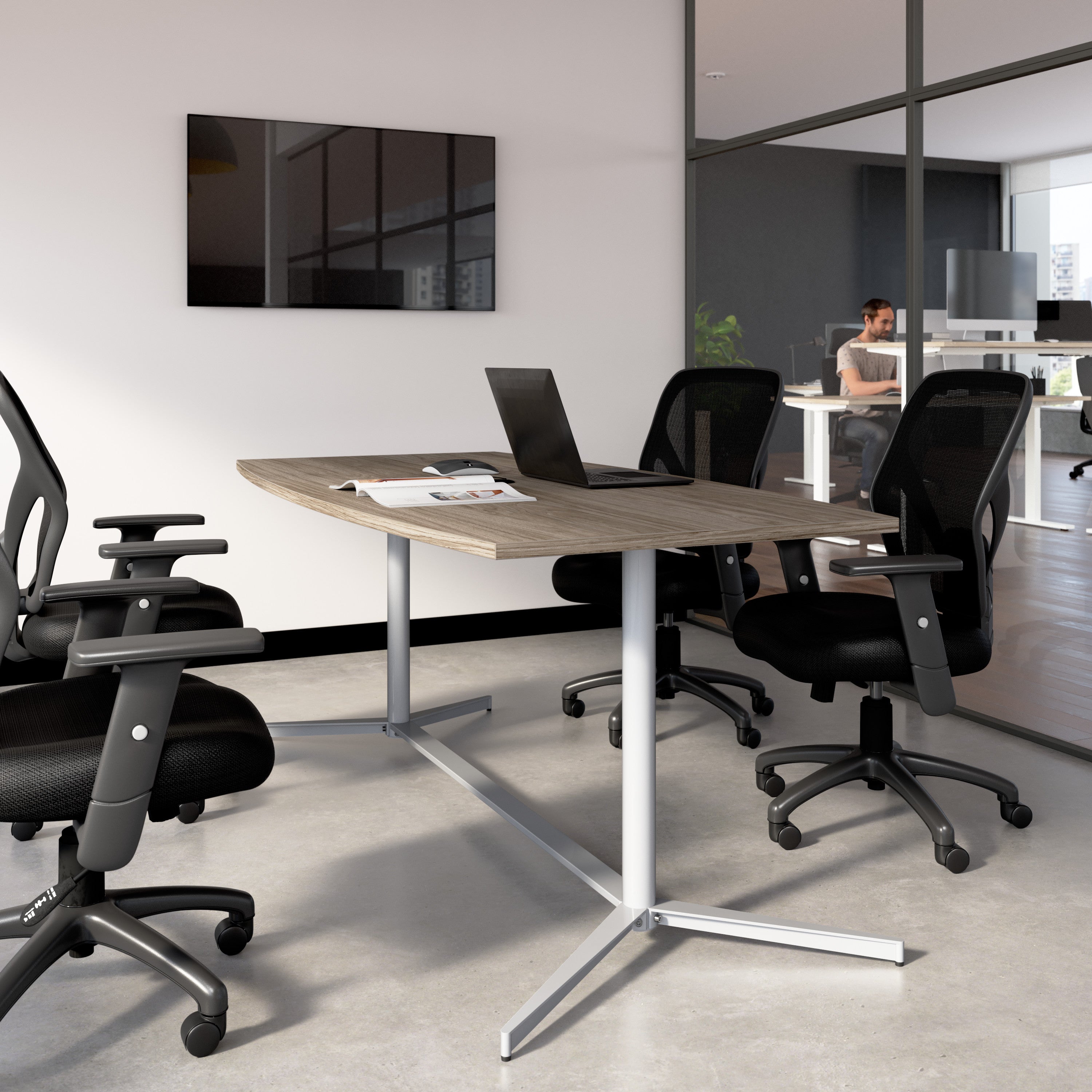 Bush Business Furniture 72-inch Office Conference Table with Metal Base in Modern Hickory - 73.25" Width x 35.98" Depth x 30.28" Height