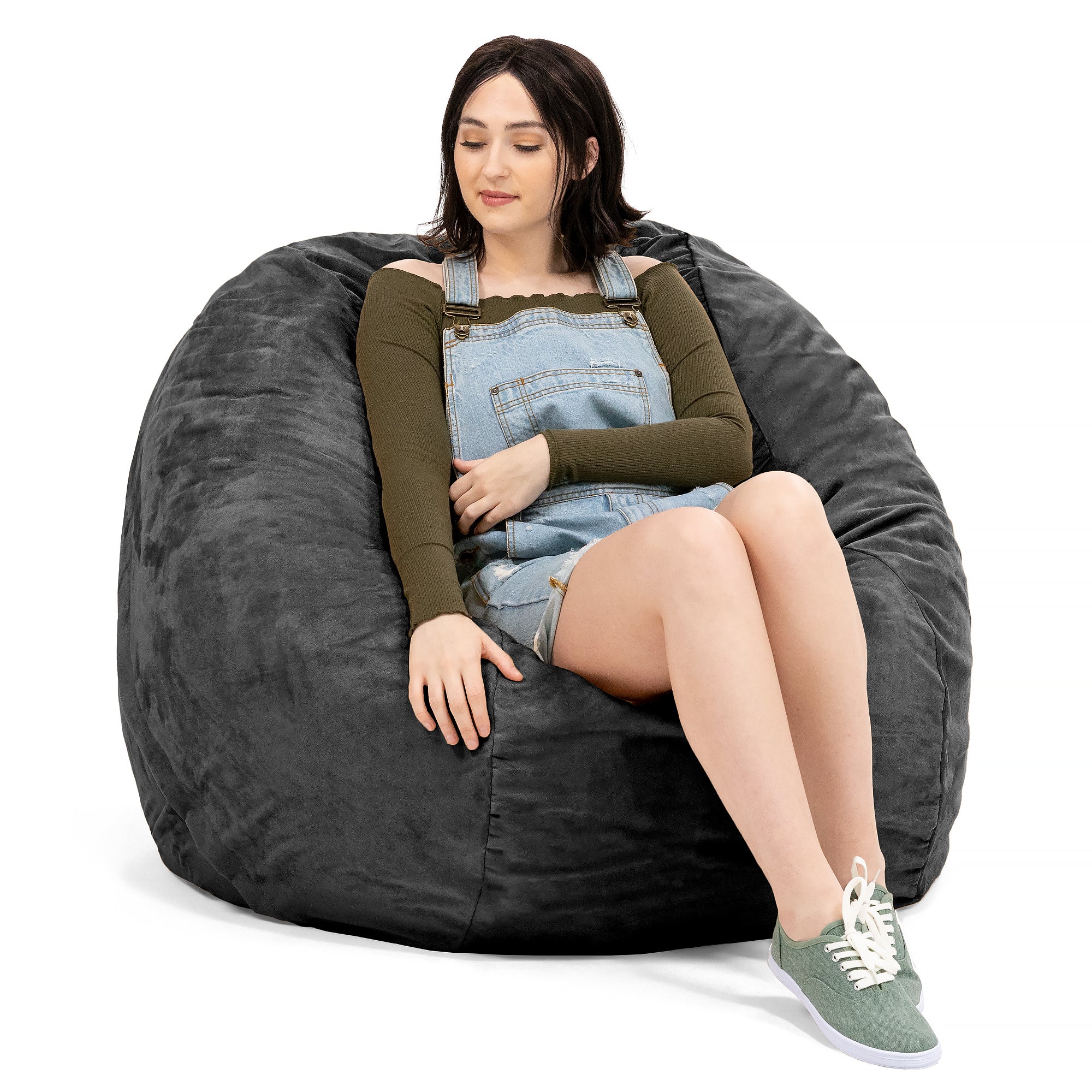 Jaxx 4 ft Round Bean Bag Chair for Adults, Black