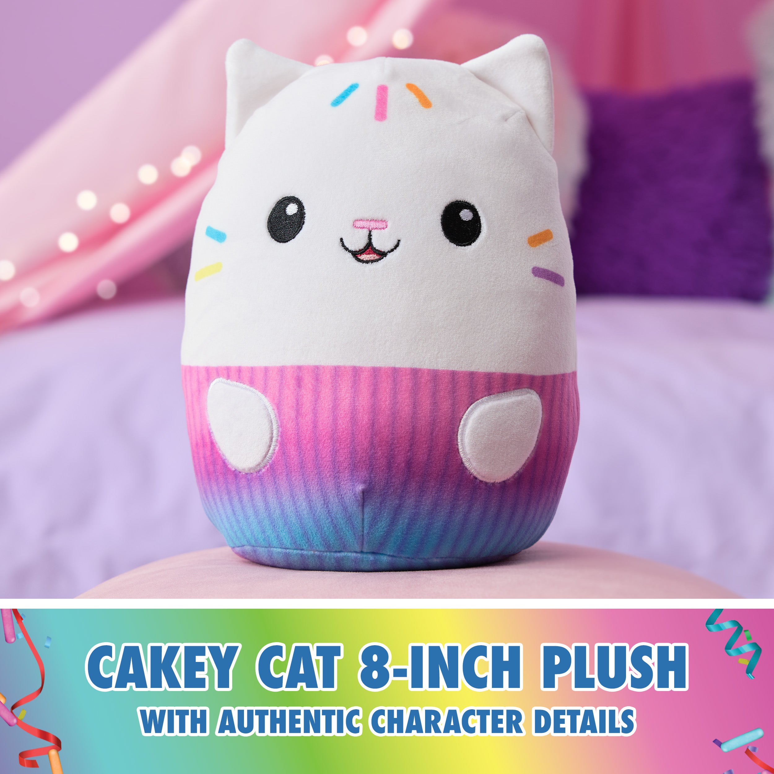 Gabby’s Dollhouse Official Cakey Cat Squishy Plush Toy, Cat Stuffed Animal, Squishy Toys for Ages 1 & Up, White, 8”