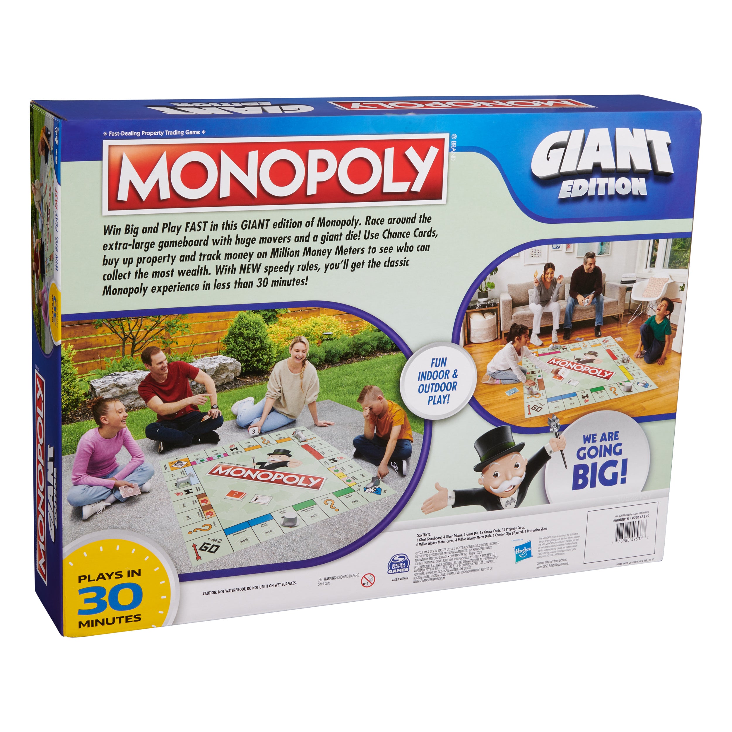 Spin Master Games, Monopoly Giant Edition, Classic Family Board Game for Indoor & Outdoor Play with Oversized Board, Screenless Activity, 2-4 Players, for Ages 6 & Up