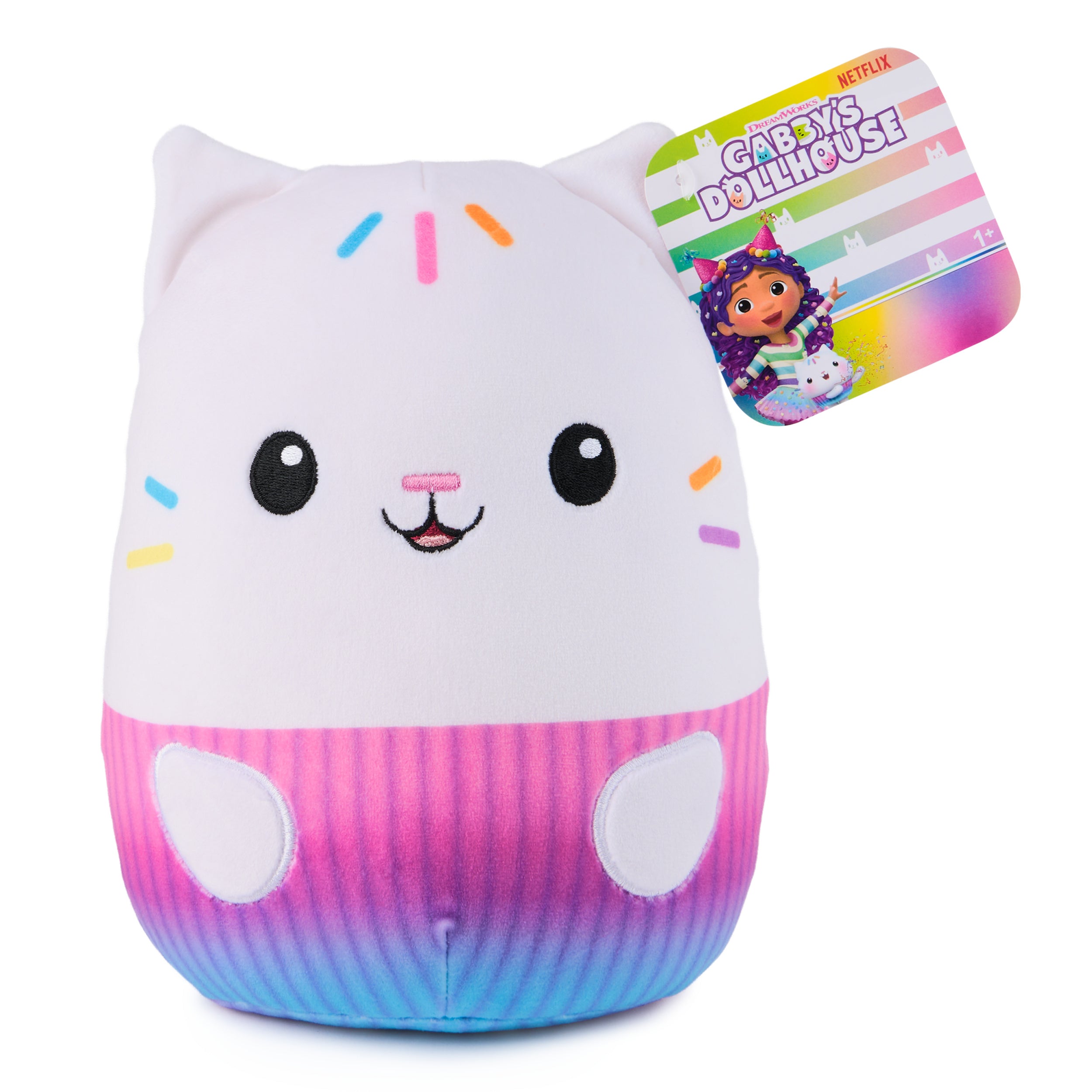 Gabby’s Dollhouse Official Cakey Cat Squishy Plush Toy, Cat Stuffed Animal, Squishy Toys for Ages 1 & Up, White, 8”
