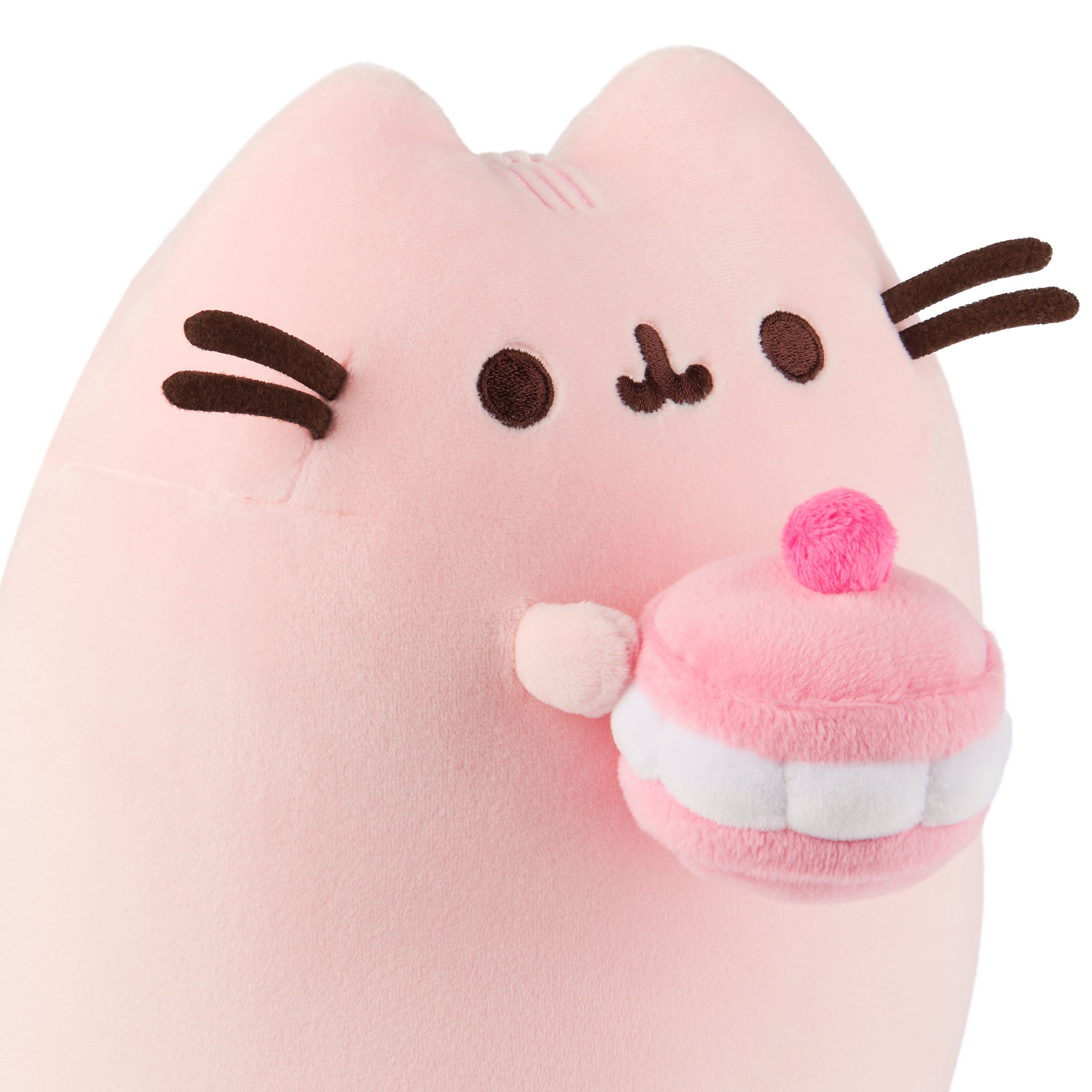 GUND Pusheen Cherry Macaron Squisheen Plush, Squishy Toy, Collectible Dessert Food Toy, Cat Stuffed Animal for Ages 8 and Up, Pink, 9.5”