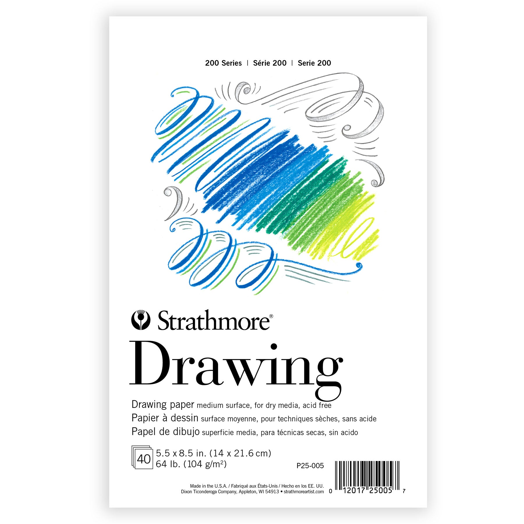 200 Series Drawing Paper Pad, Tape Binding, 40 Sheet, 5.5x8.5 inch, 1 Count