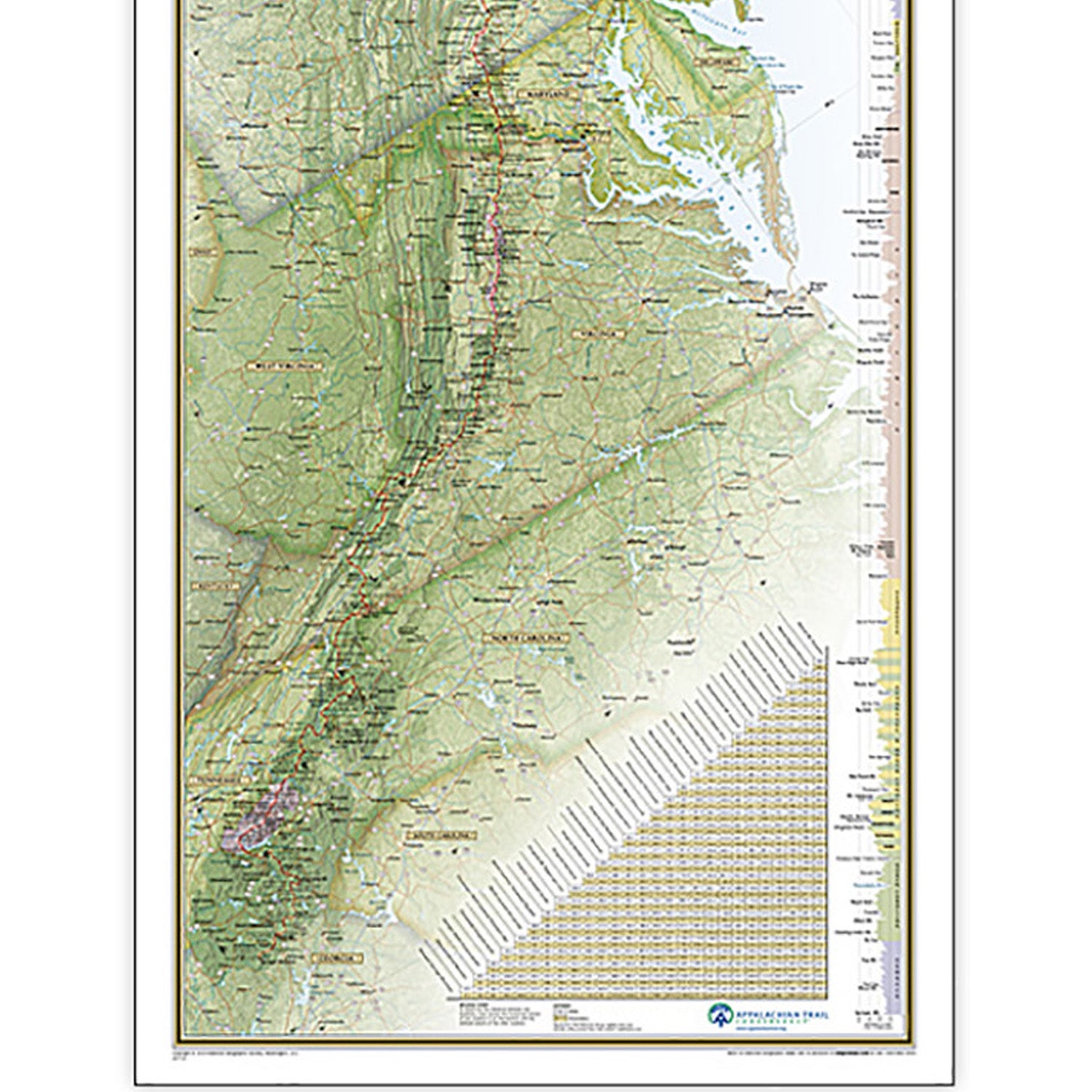 Appalachian Trail Map, Laminated, 18" x 48"