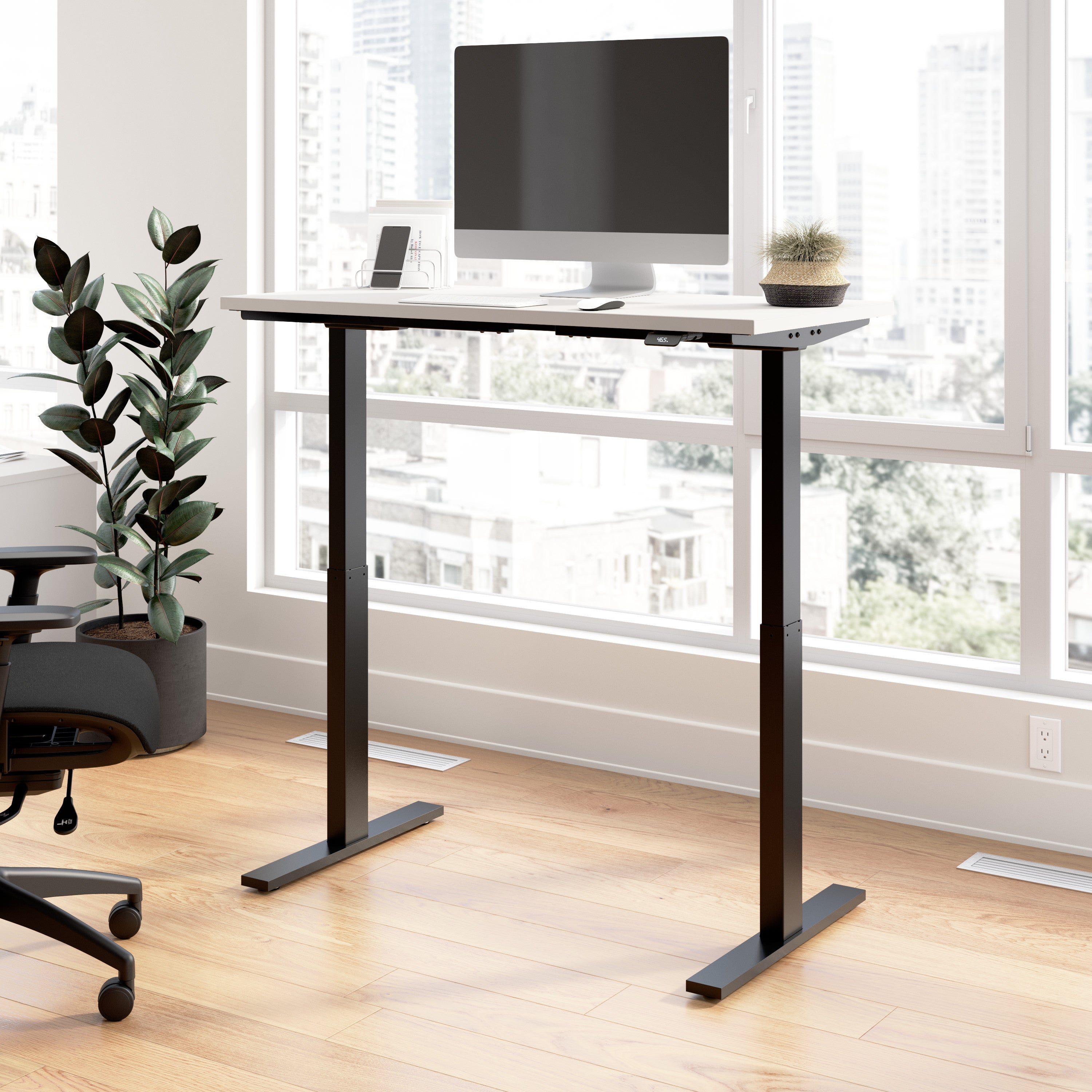Bush Business Furniture Move 60 Series 48W x 24D Electric Height Adjustable Standing Desk in White with Black Base - 47.6" Width x 23.62" Depth x 47.69" Height