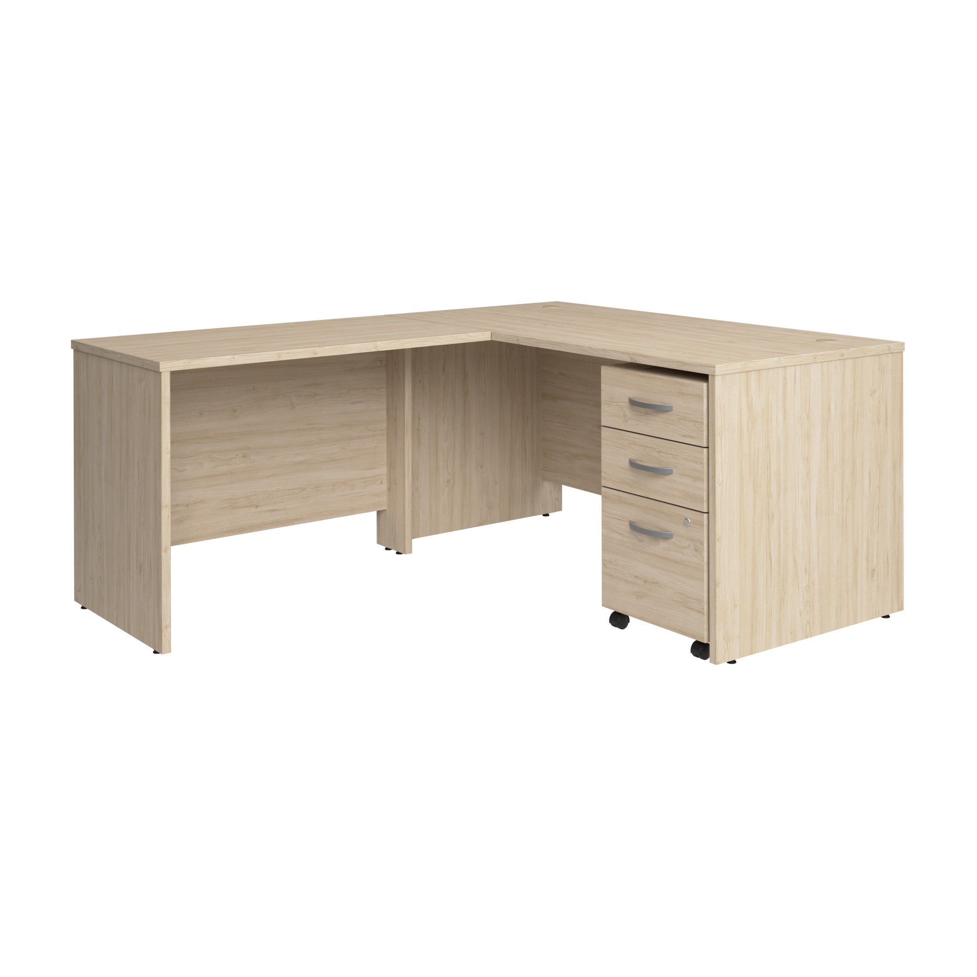 Bush Business Furniture Studio C 60W x 30D L Shaped Desk with Mobile File Cabinet in Natural Elm - 59.45" Width x 71.02" Depth x 29.84" Height