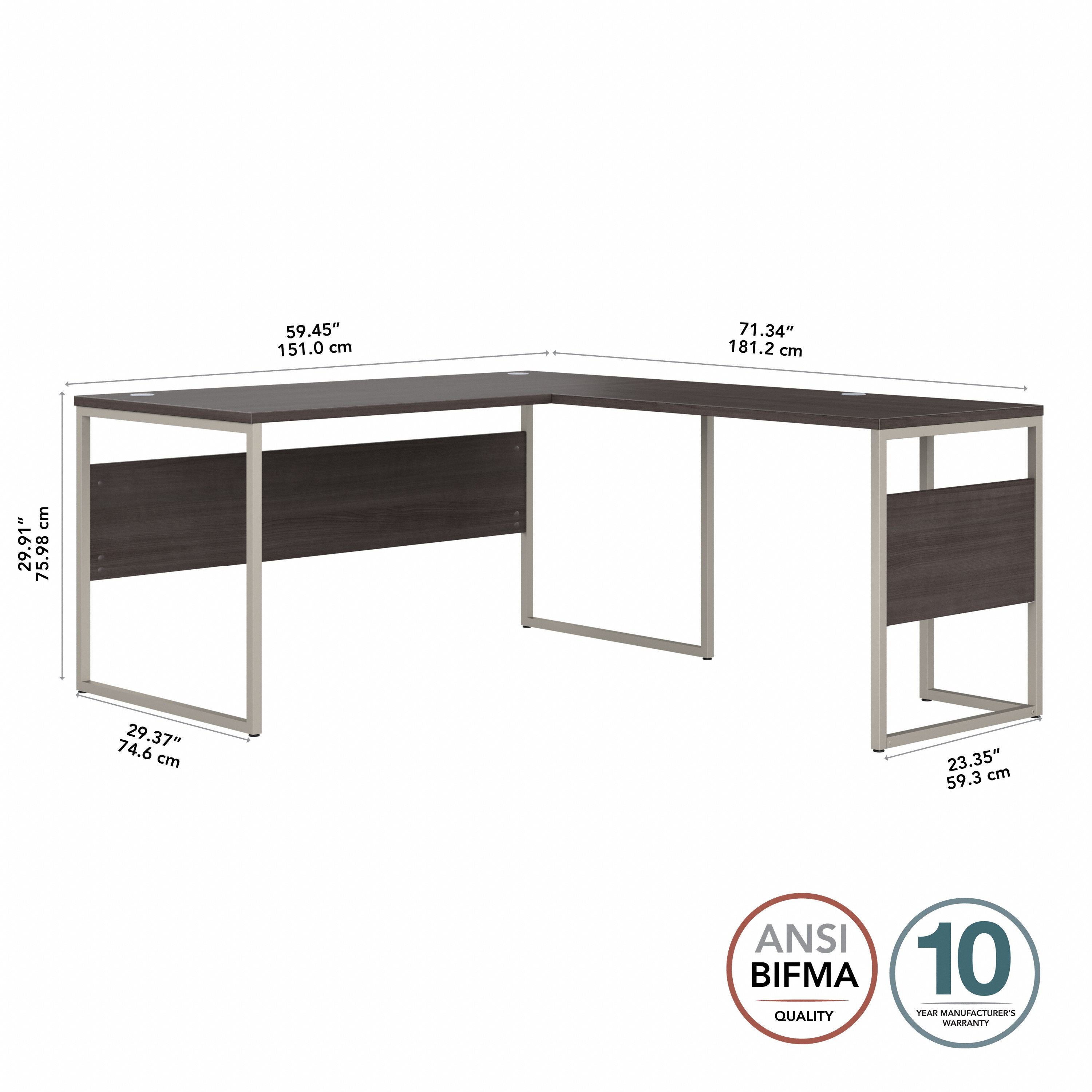 Bush Business Furniture Hybrid 60W x 30D L Shaped Table Desk with Metal Legs in Storm Gray - 59.45" Width x 71.34" Depth x 29.91" Height