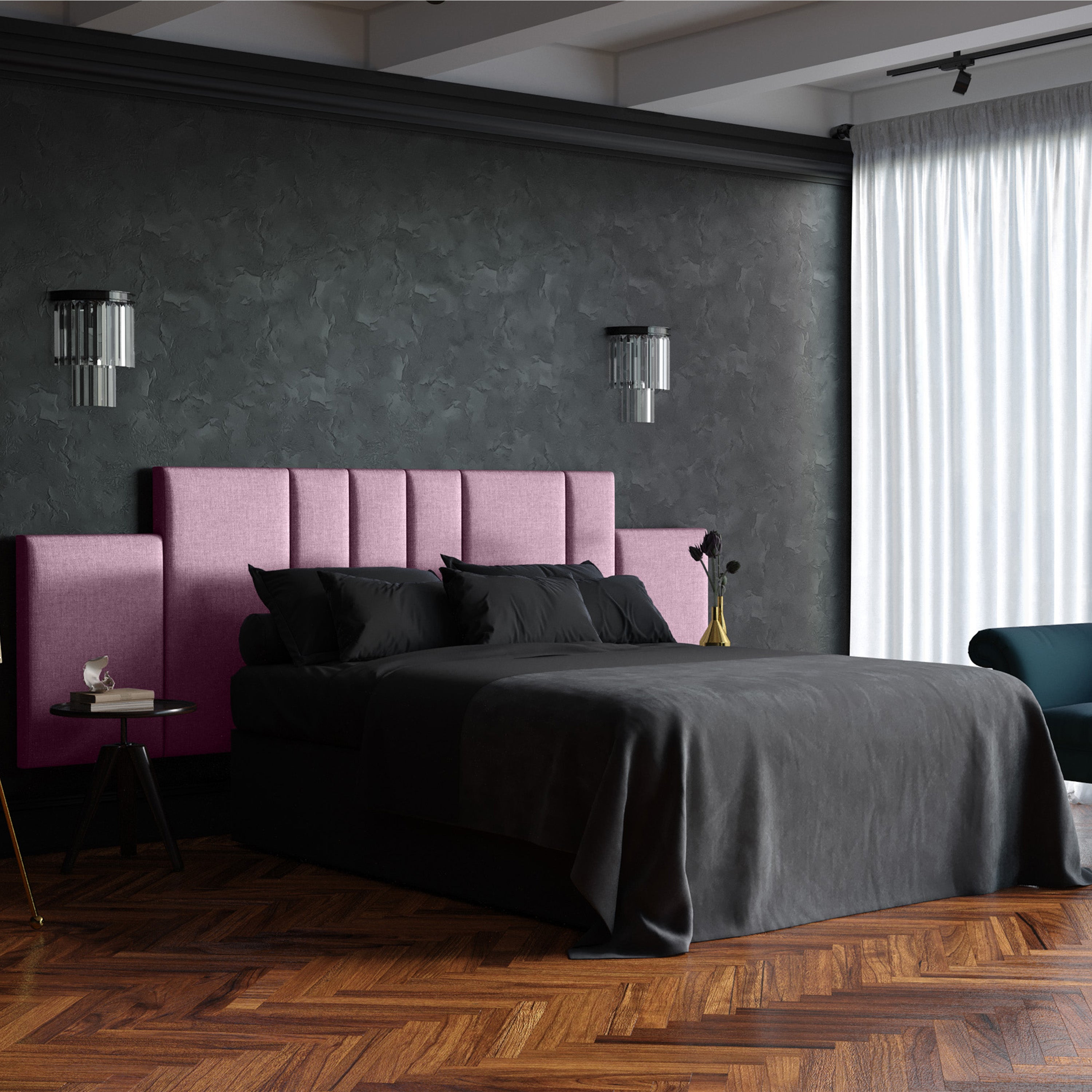 Jaxx Panelist Modern Padded Headboard- Set of 2 Wall Mounted Panels (Each 22.5" x 30")- Queen Double Tall, Microvelvet Plum