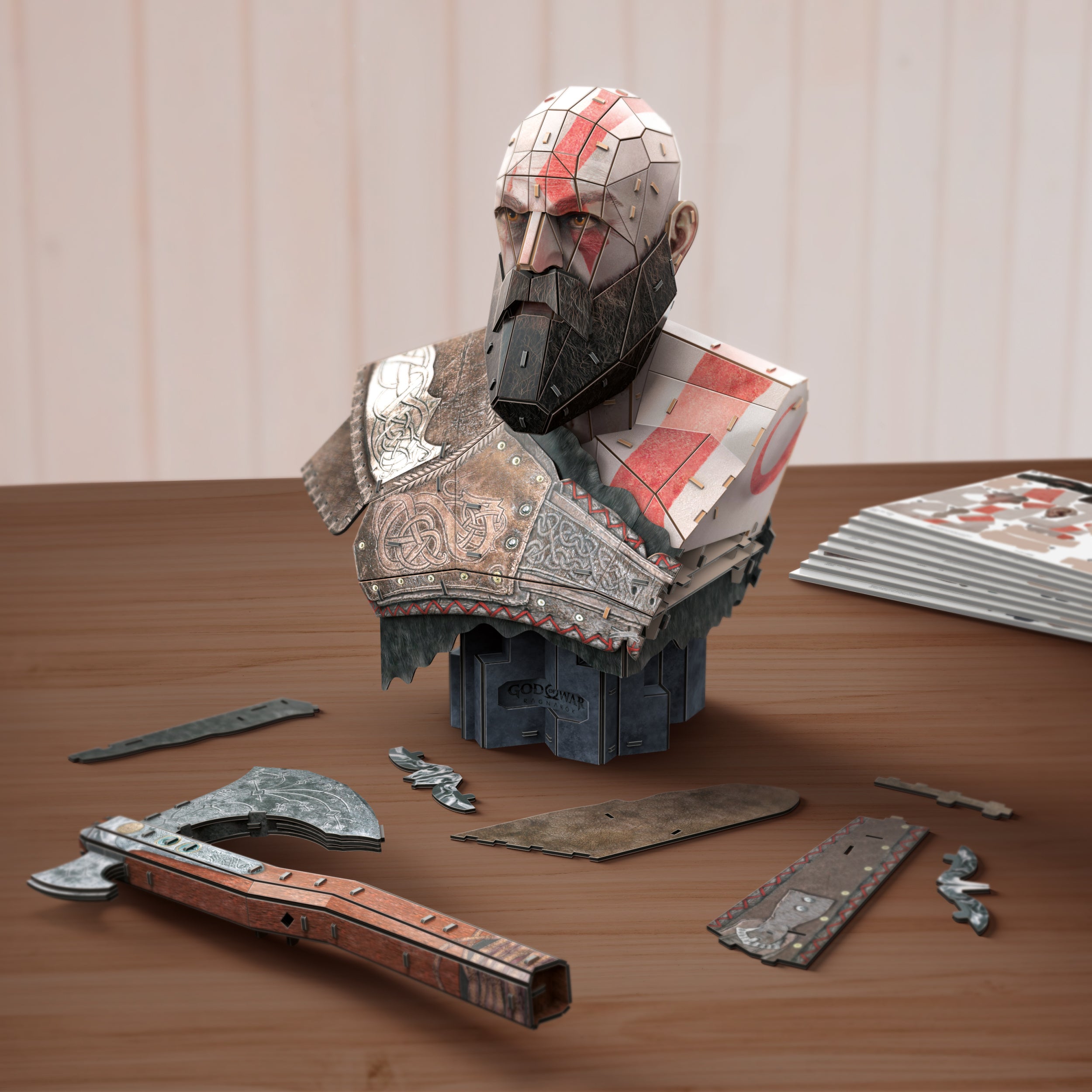 4D Build, God of War Kratos 3D Model Kit, PlayStation Game, Desk Décor, Adult Puzzles, Building Toys, 3D Puzzles for Adults & Teens, 150 Pieces, for Ages 12 & Up