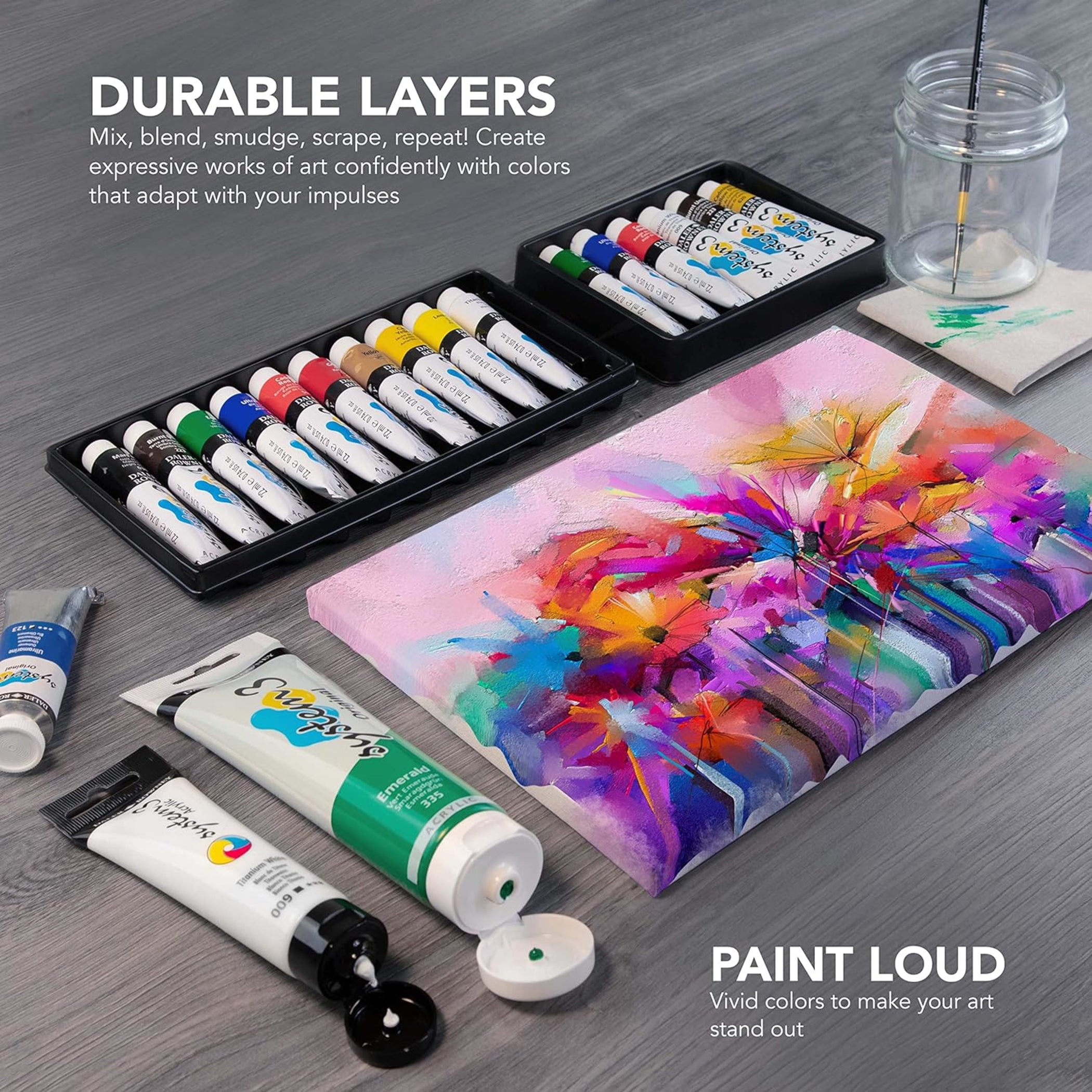 System3 Acrylic Paint Studio Set, Assorted Colors, 37ml, 10 Pieces