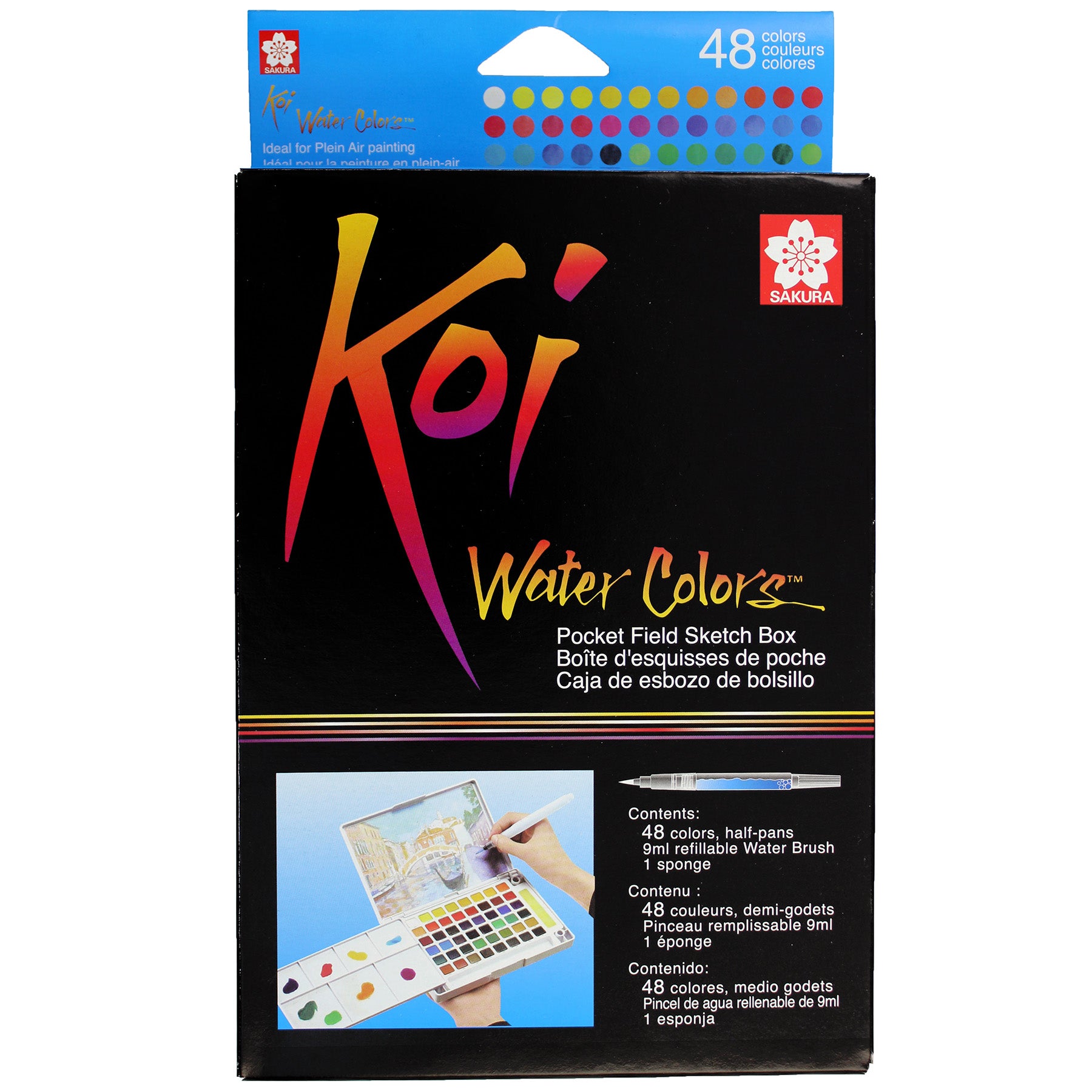 Koi Water Colors Field Sketch Box with Brush, 48 Colors