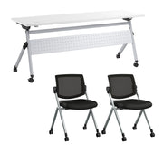 Bush Business Furniture Envision 72W Folding Training Table with Powered Grommets and 2 Chairs in White - 71.02" Width x 23.54" Depth x 32.87" Height