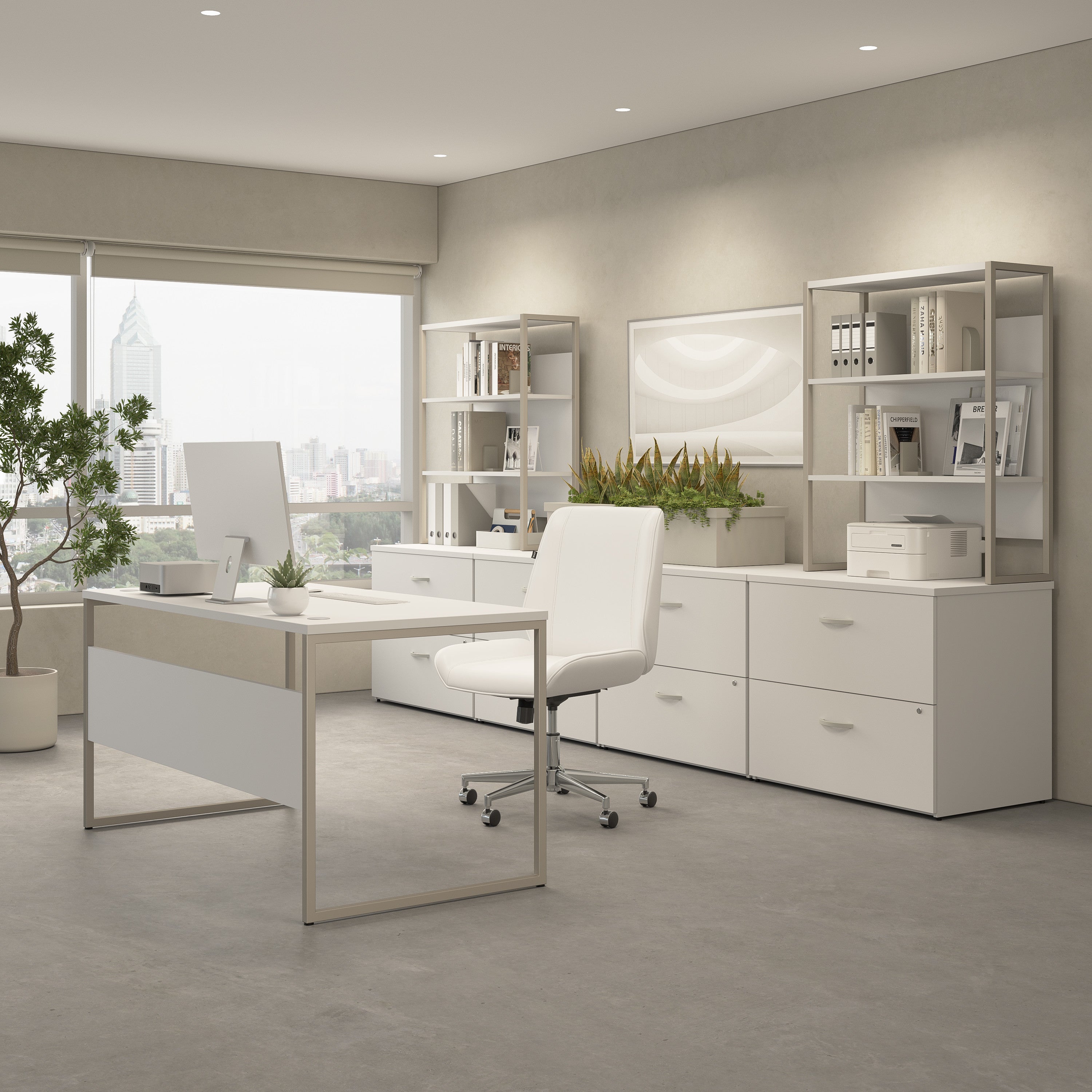 Bush Business Furniture Hybrid 48W x 24D Computer Table Desk with Metal Legs in White - 47.6" Width x 23.35" Depth x 29.91" Height
