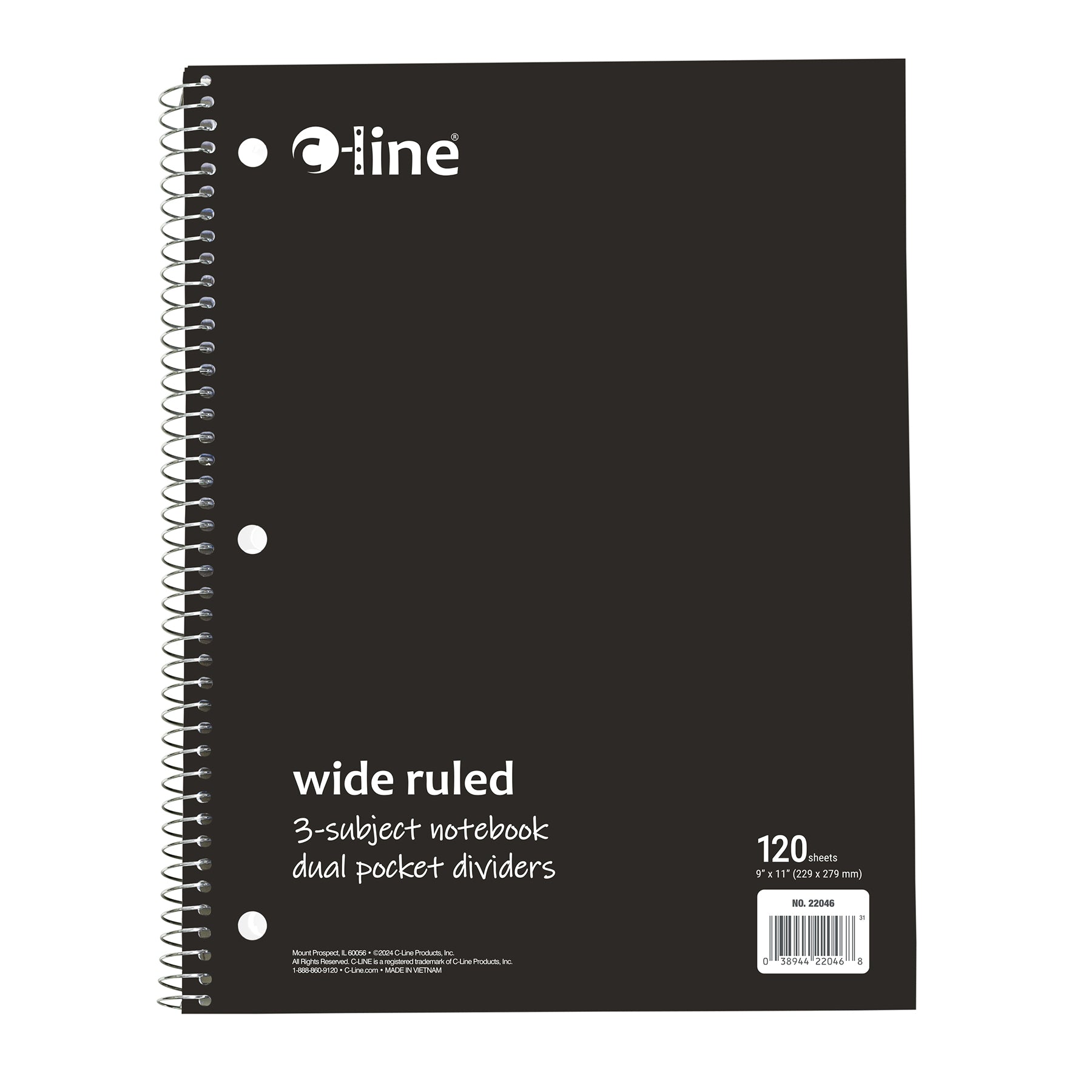 3-Subject Notebook, Wide Ruled, 120 Sheets, Assorted Colors