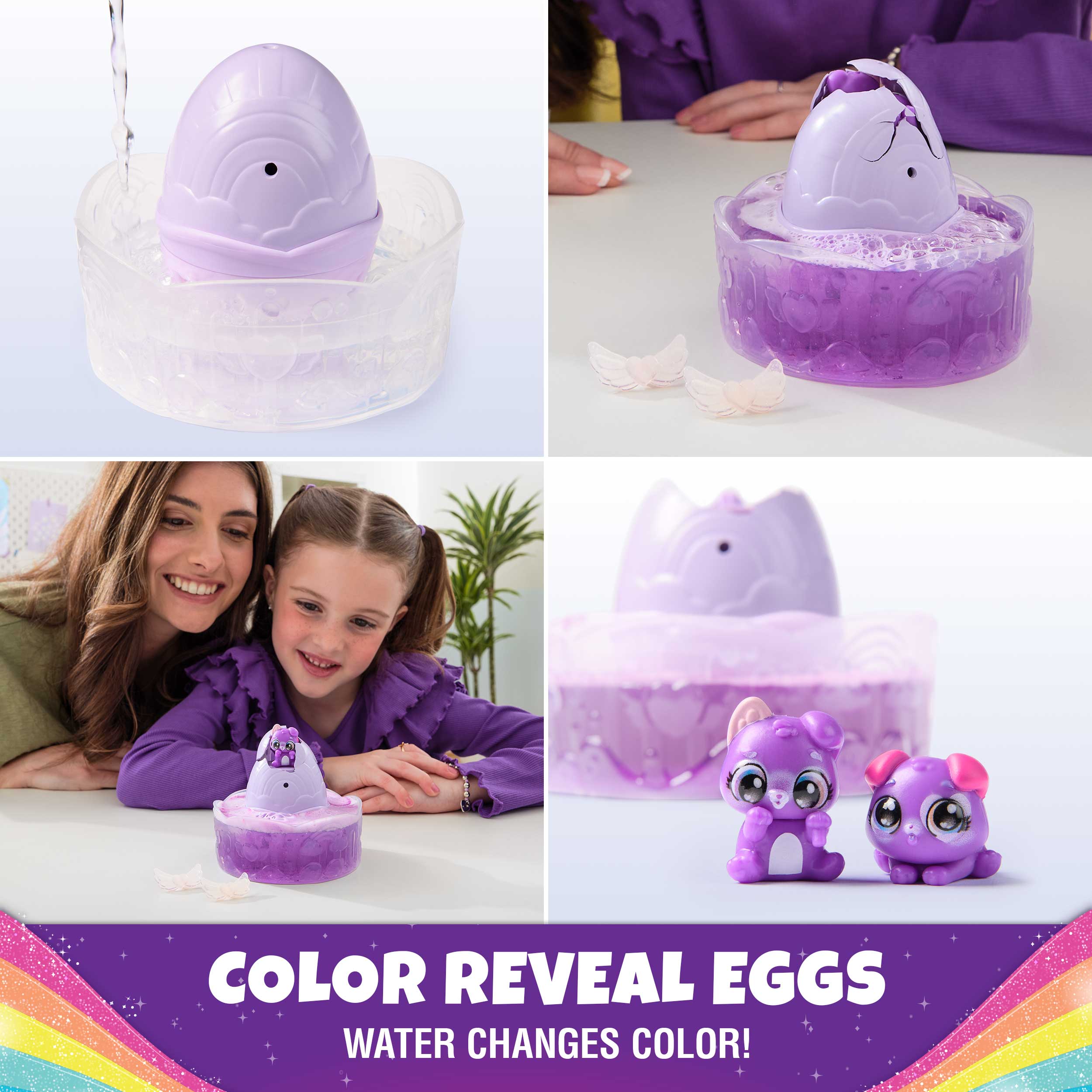 Hatchimals Alive, Rainbow Splash Fizzy Color Surprise Toy, Hatch Twins or Triplets from Color Reveal Egg Style May Vary, Kids Toys for Girls & Boys