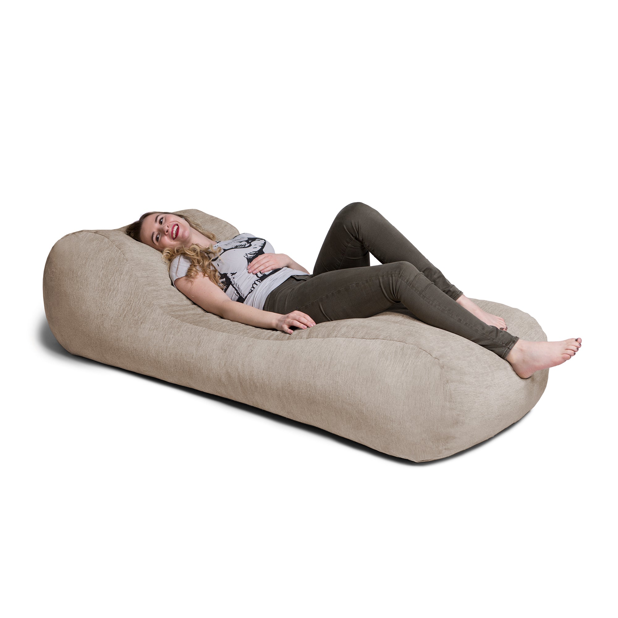 Jaxx Arlo Chaise Lounger Foam Bean Bag Chair - Premium Chenille, Beige