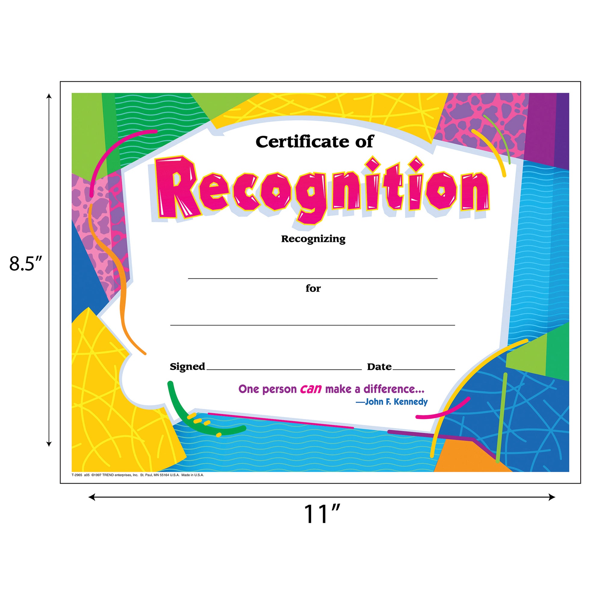 Certificate of Recognition Colorful Classics Cert's., 30 ct