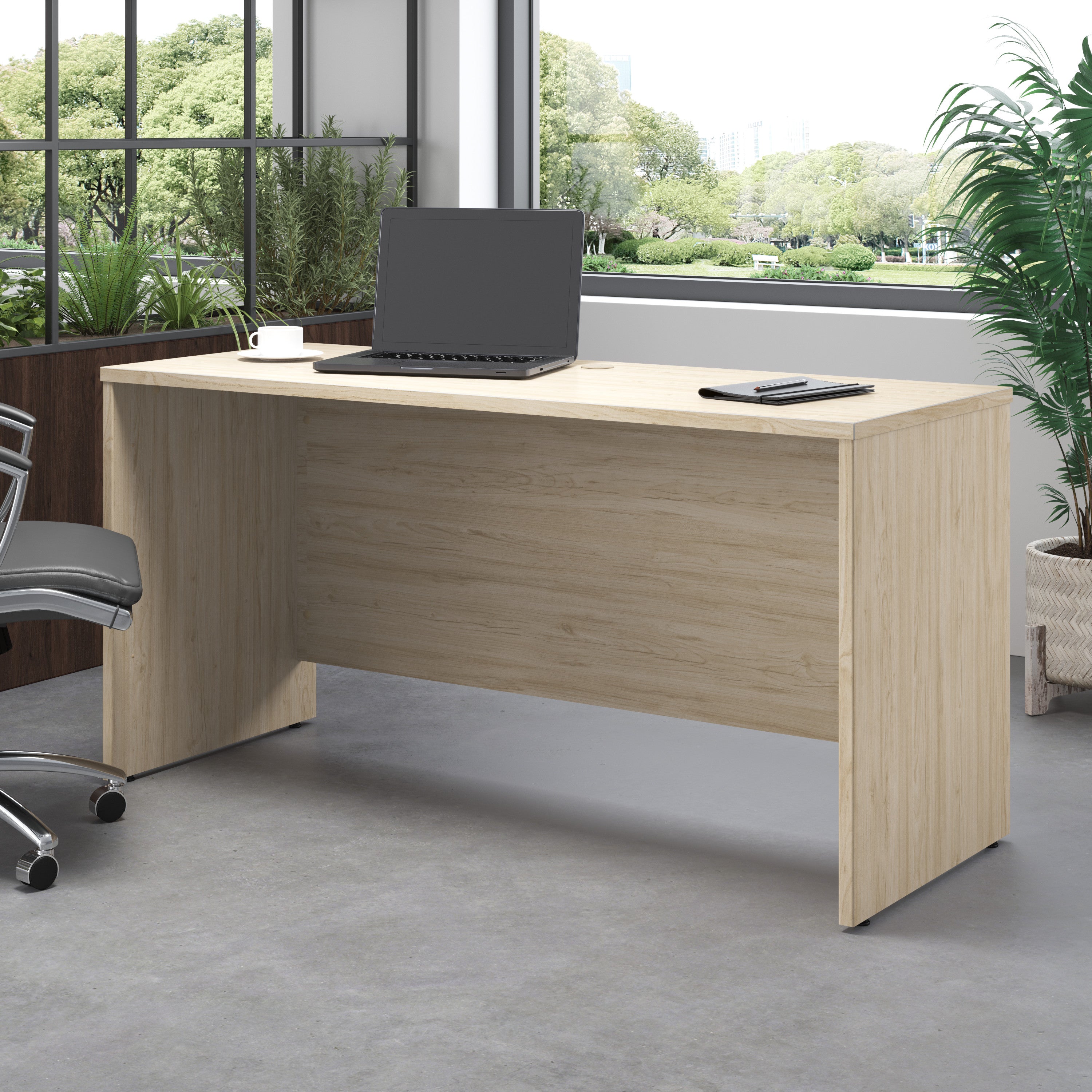 Bush Business Furniture Studio C 60W x 24D Credenza Desk in Natural Elm - 59.45" Width x 23.35" Depth x 29.84" Height