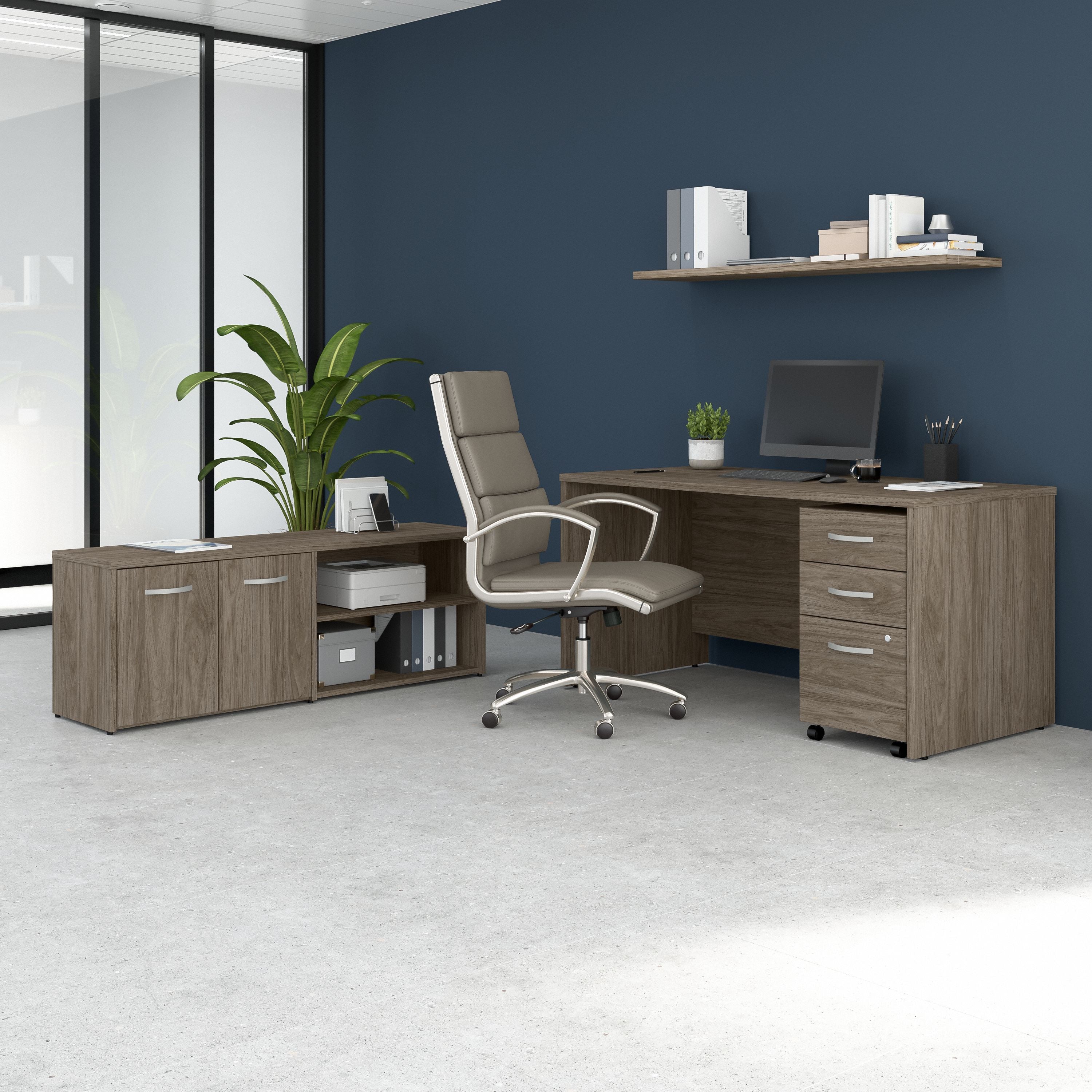 Bush Business Furniture Studio C 60W x 30D Office Desk with Storage Return and Mobile File Cabinet in Modern Hickory - 59.45" Width x 29.37" Depth x 29.84" Height