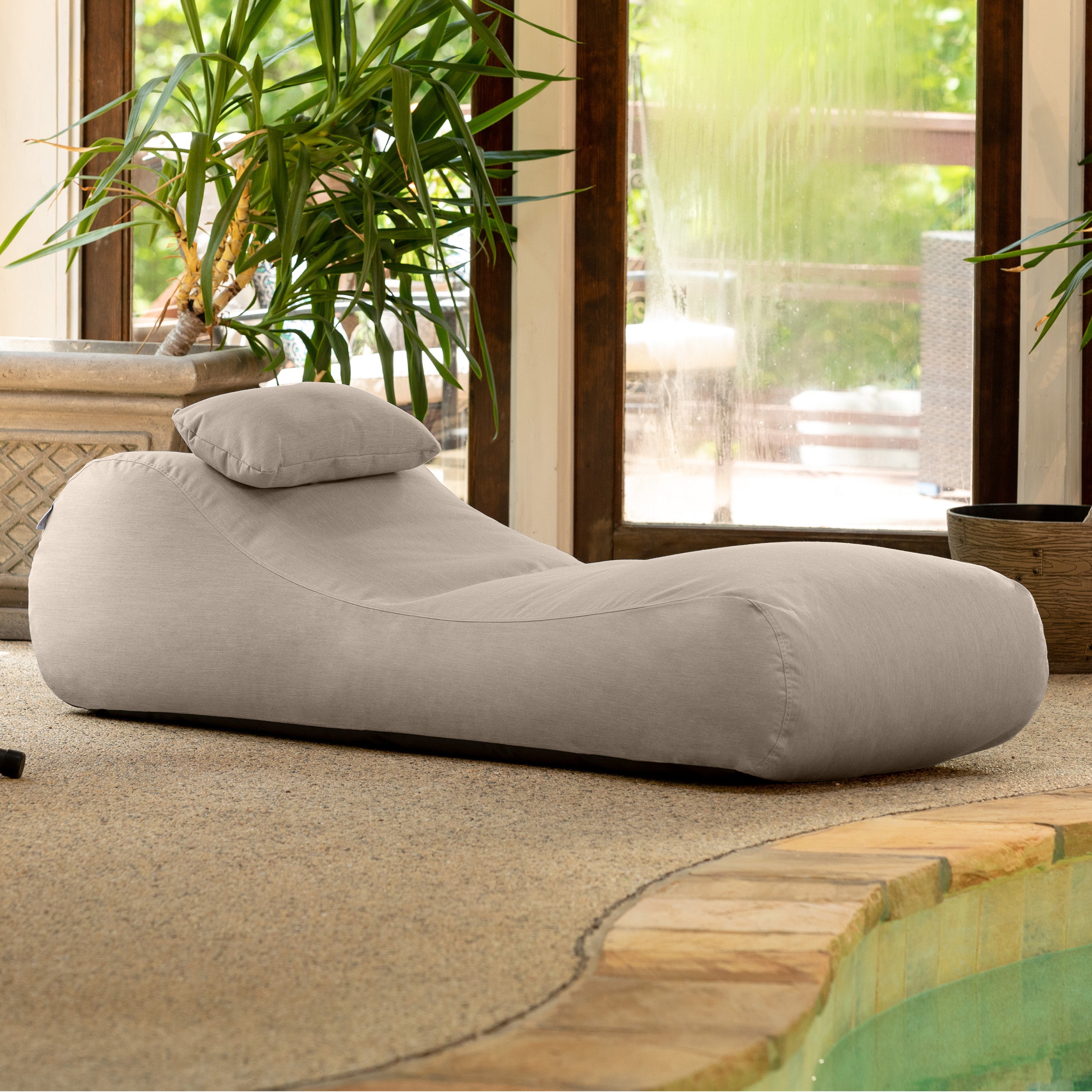 Arlo Outdoor Bean Bag Sun Lounger - Pool and Patio Chaise Recliner, Flax